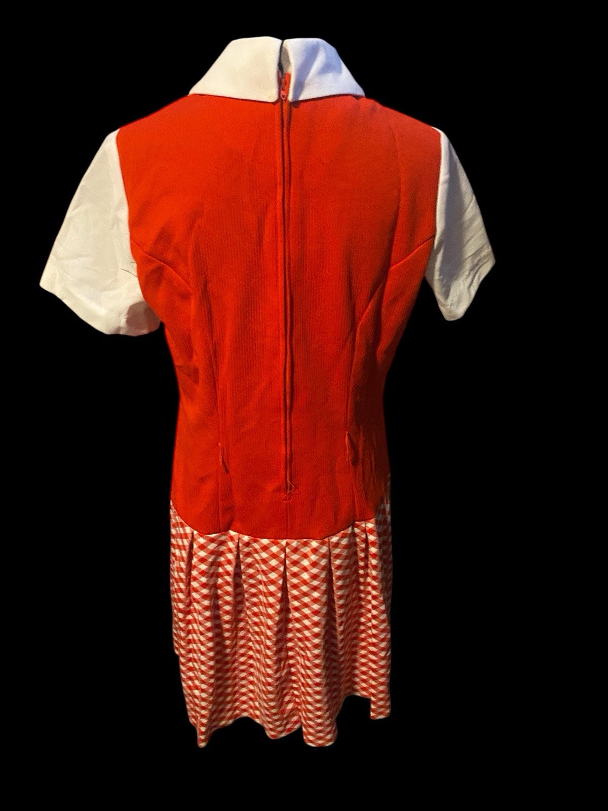Vintage Stockton 70s Dress Red White Plaid Collar/ Mindi Dress. Size M-L.