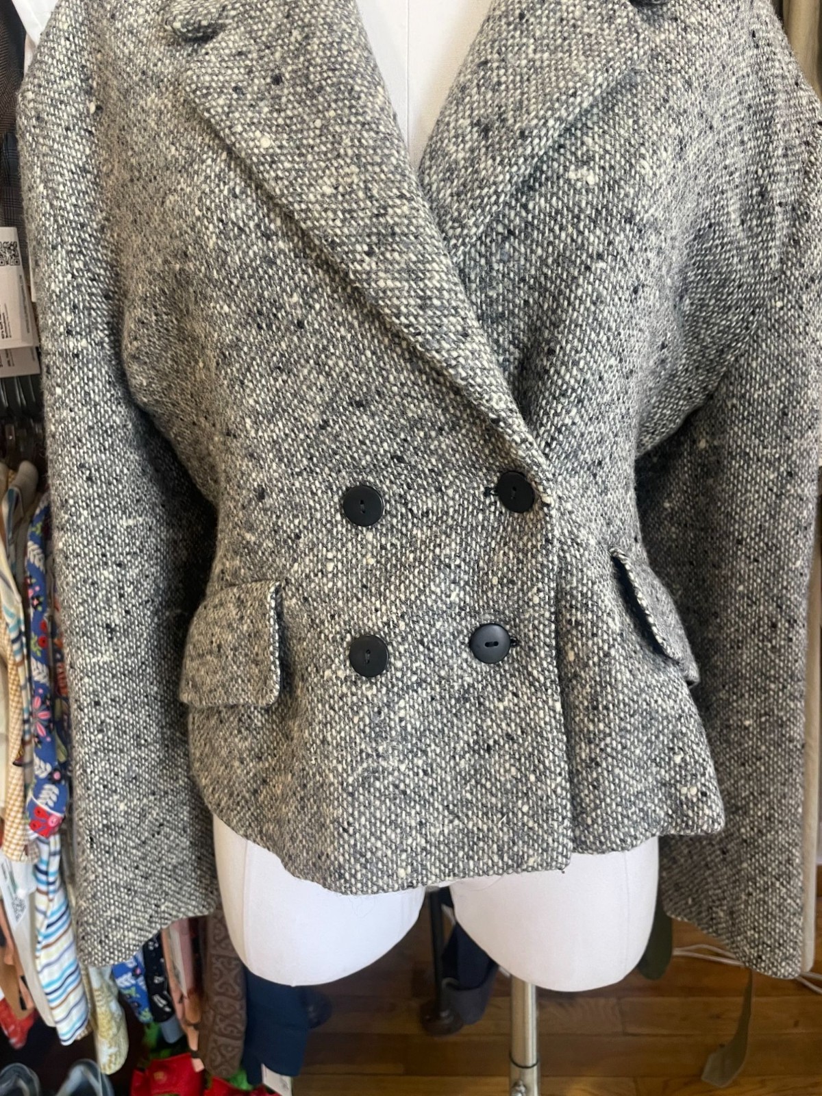Vintage Byblos Gray and White Double Breasted Tweed Blazer