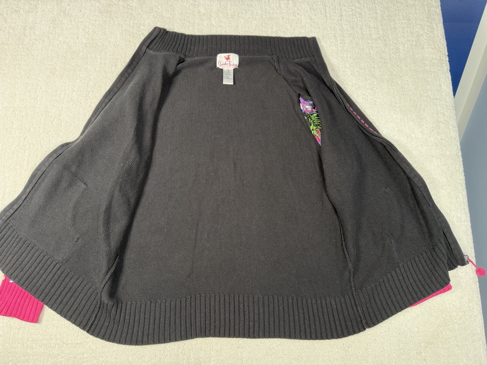 VTG Quacker Factory Christmas Embroidered Black Knitted Cardigan SZ XL EUC