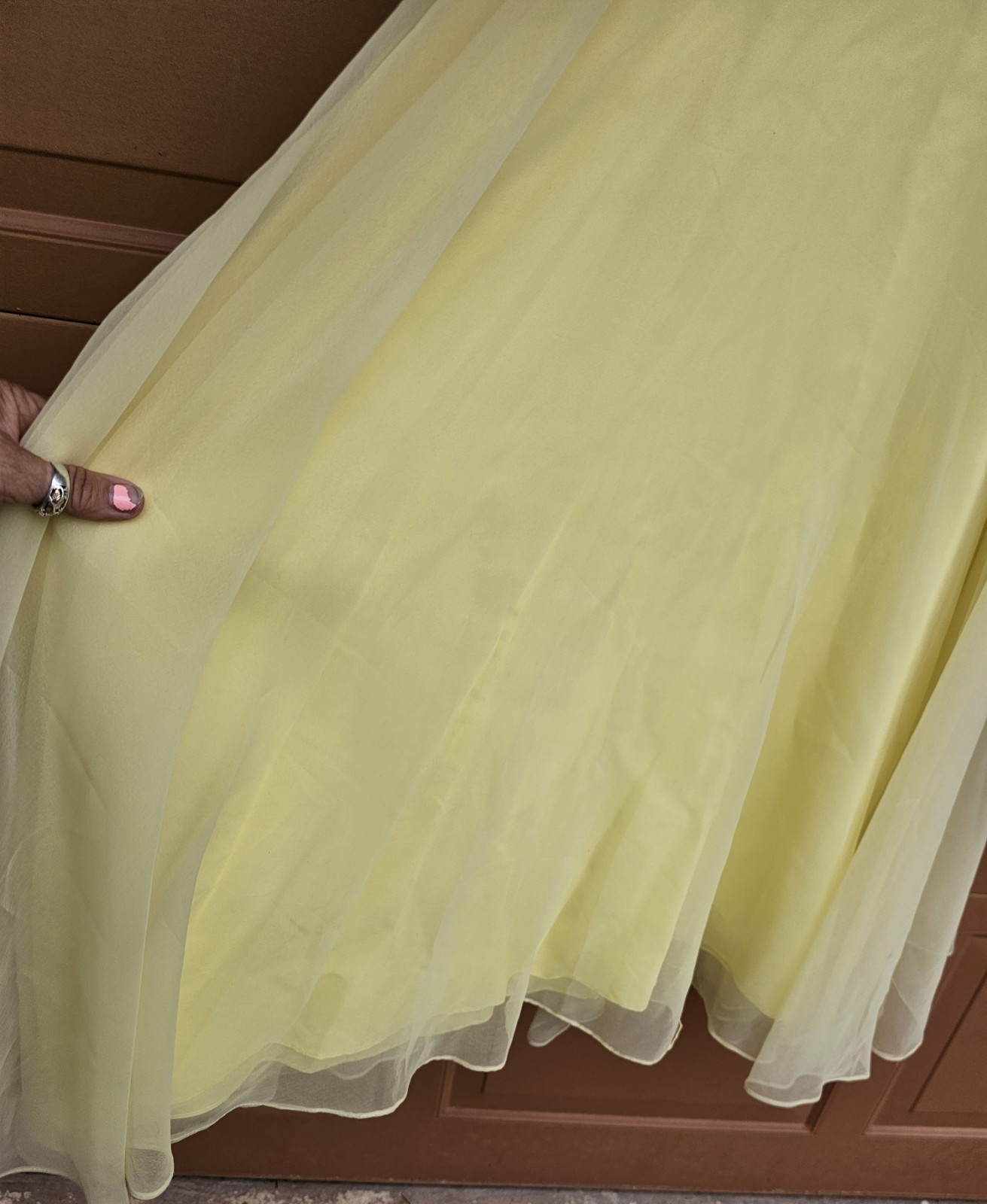Vintage Custom Made Yellow Chiffon 1970s Formal Dress M