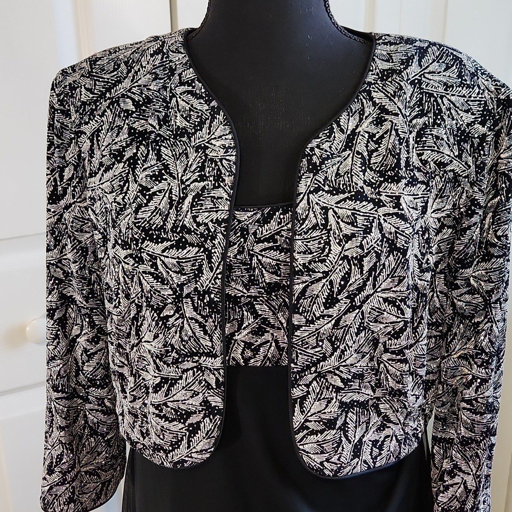VTG Alex Evenings Black Beaded Maxi Dress & Jacket Set 12/14 LG Elegant Sparkle