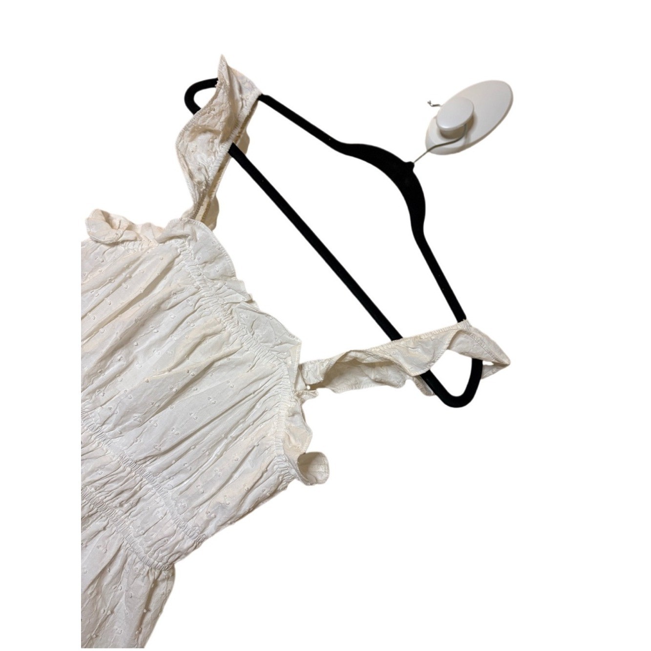 Love Riche White Smocked Ruffle Strap Peplum Camisole