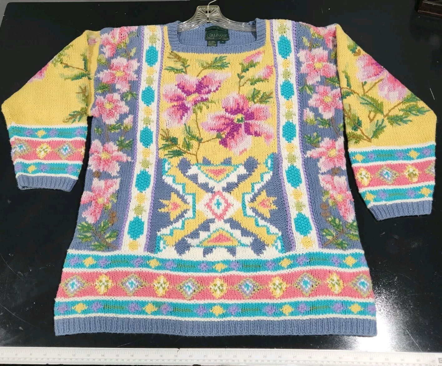 Vtg Y2k CULLINANE Women&rsquo;s Tunic Sweater hand knitted M Floral GRANNYCORE