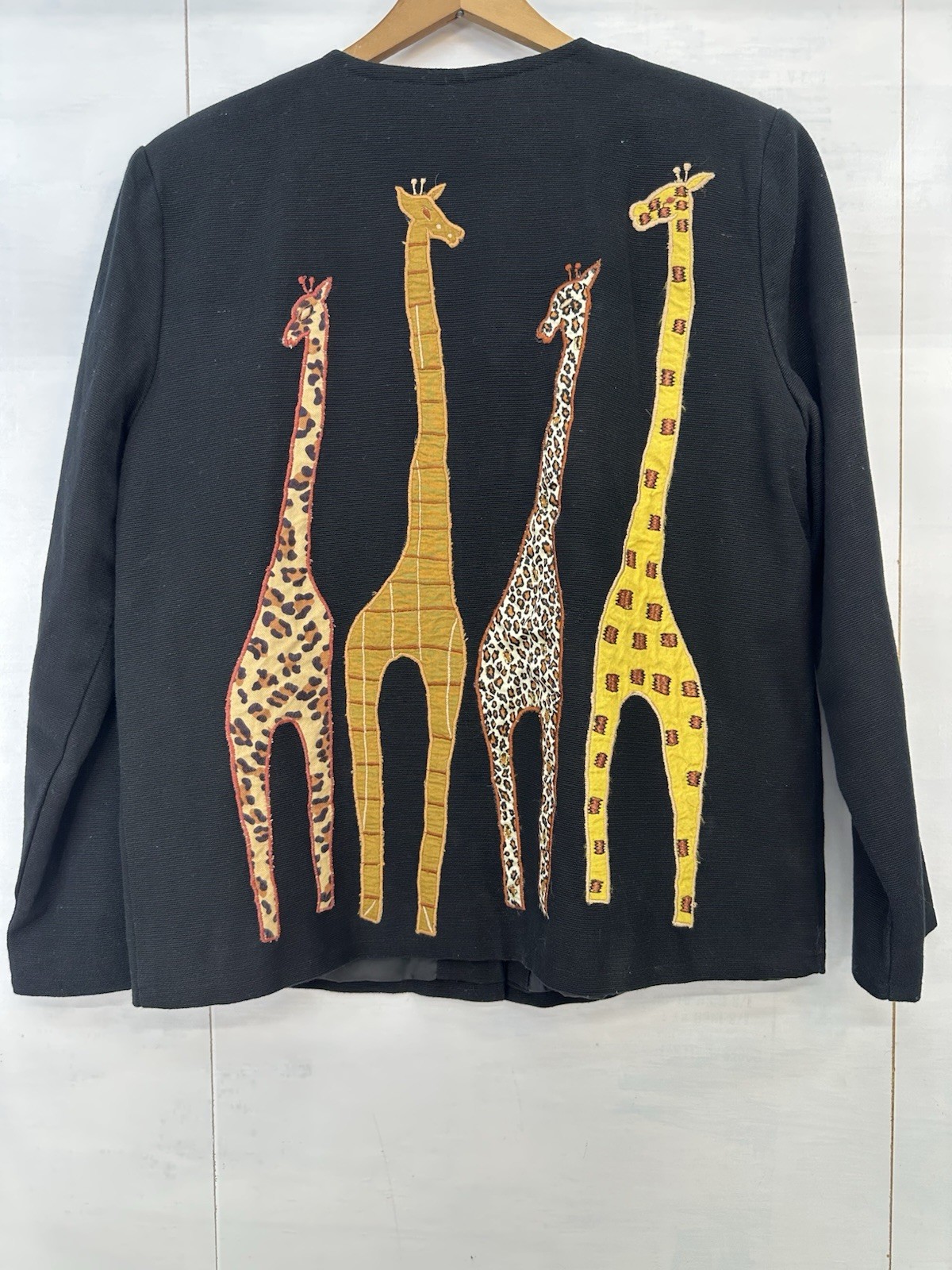 VTG Daniel K Giraffe Jacket Womans Black Artsy Safari Animal Novelty S READ