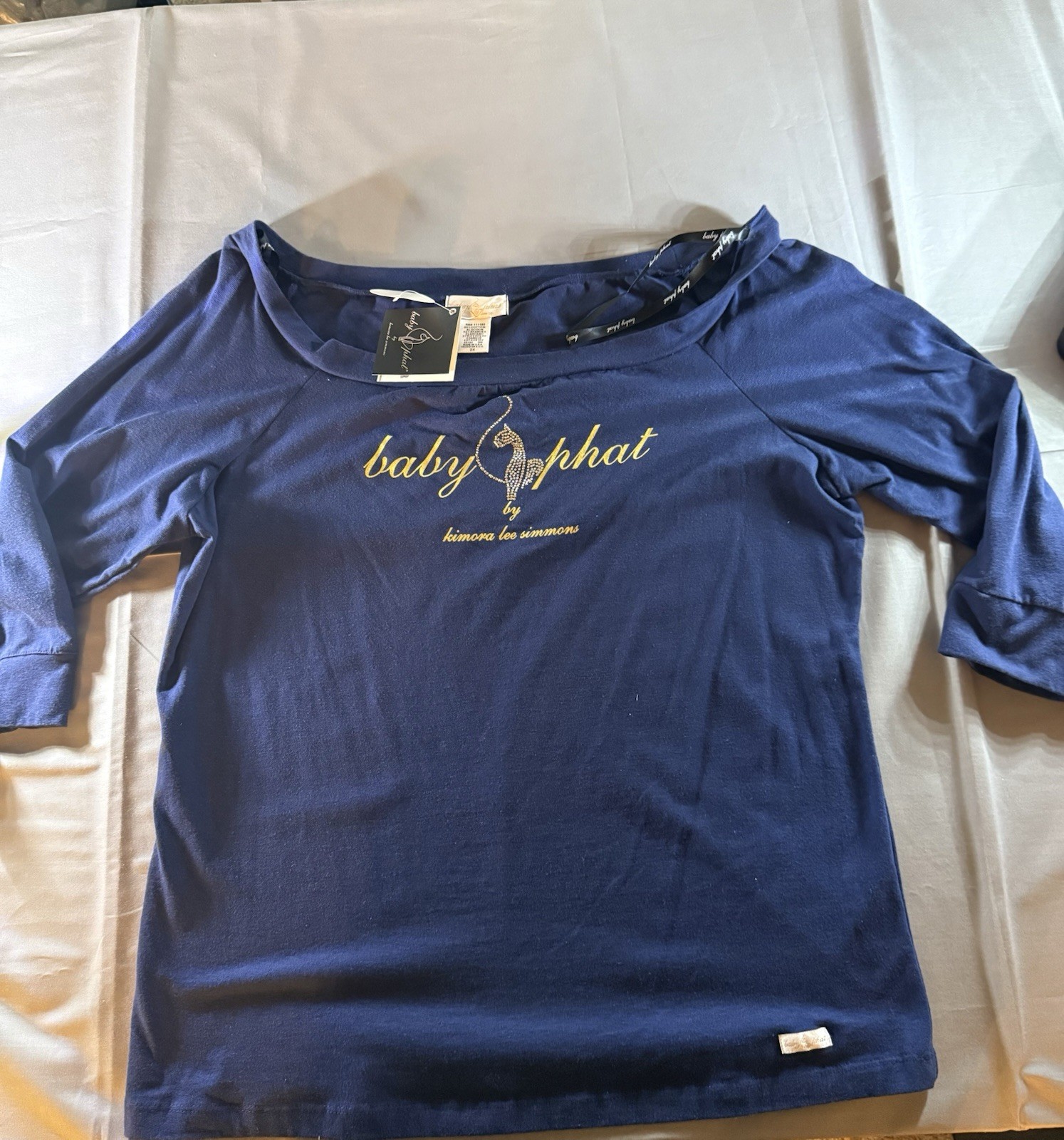 Baby Phat graphic rhinestone babydoll 3/4 rouge sleeve top y2k vintage new 2X