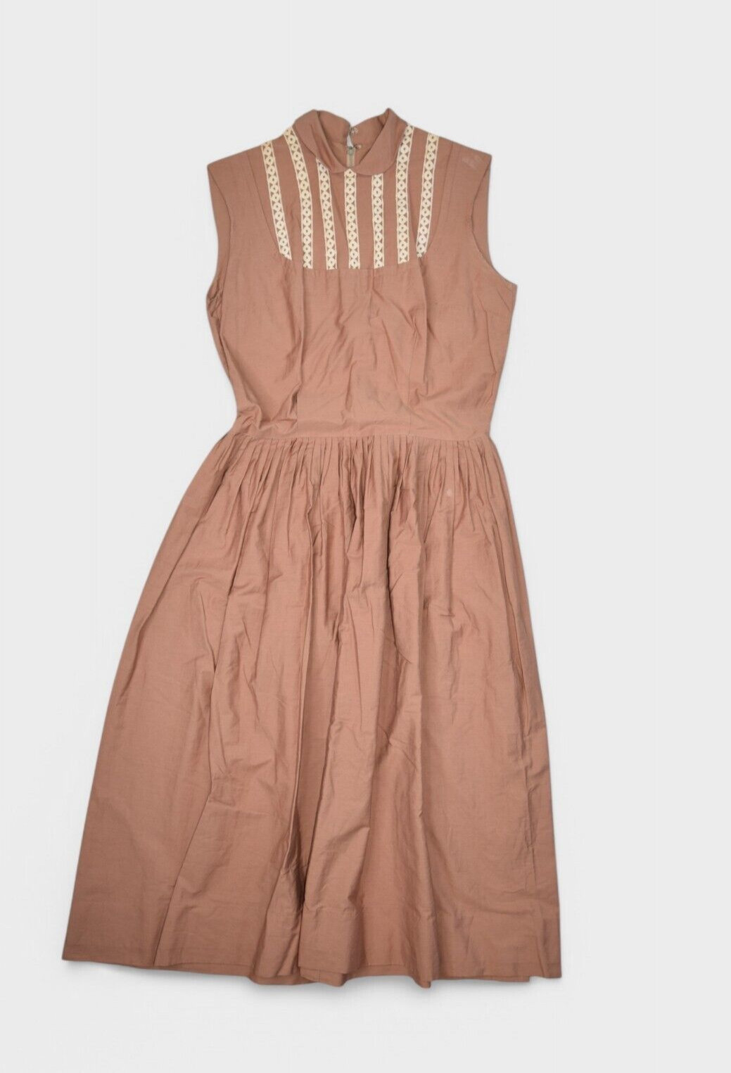Vintage 60s Dress Womens S Brown Day House Prairie Sleeveless Flare Collared