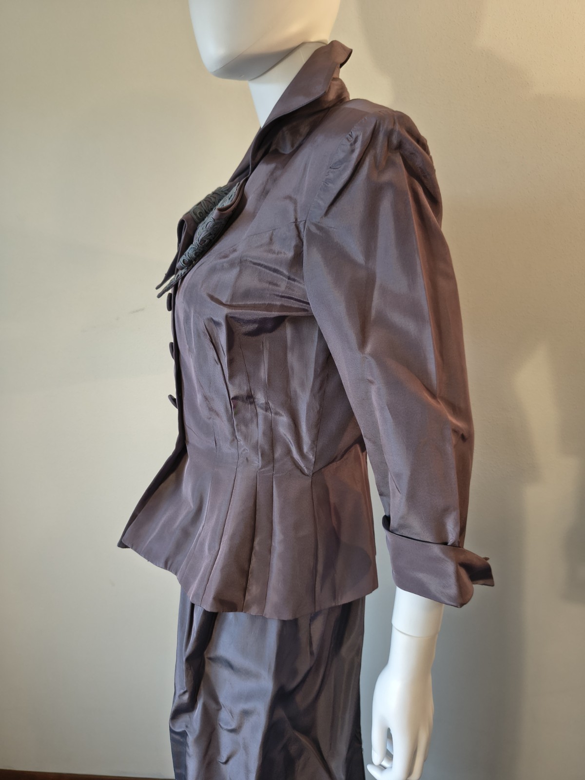 Vintage 50&rsquo;s Parness Feinstein 2pc Purple Sharkskin Taffeta Cocktail Dress