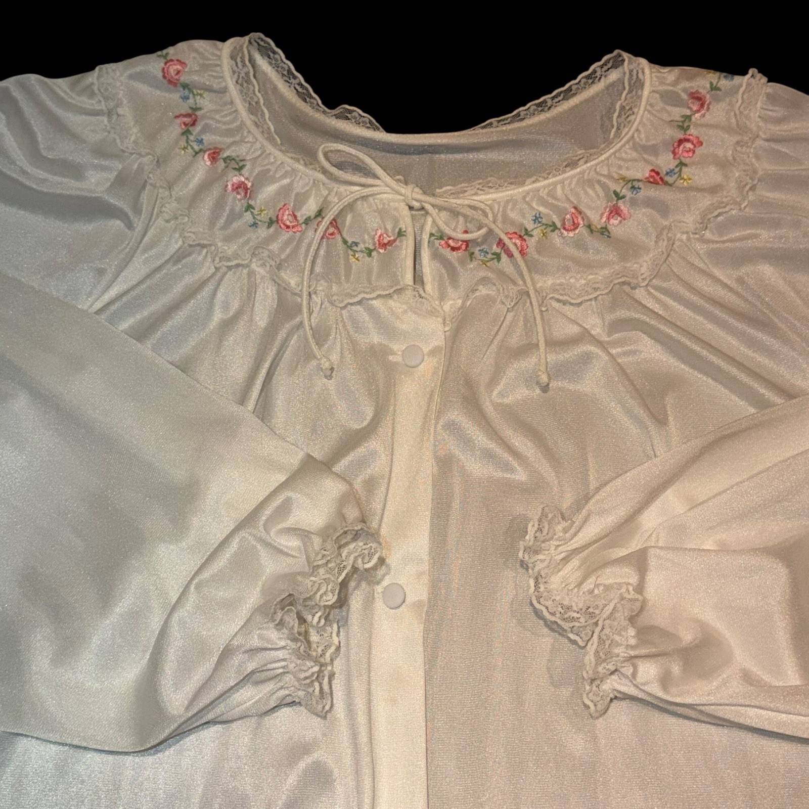 Vtg Sears Grannycore Prairie Nightgown L 38/40 Button Lace Cuff Victorian RARE