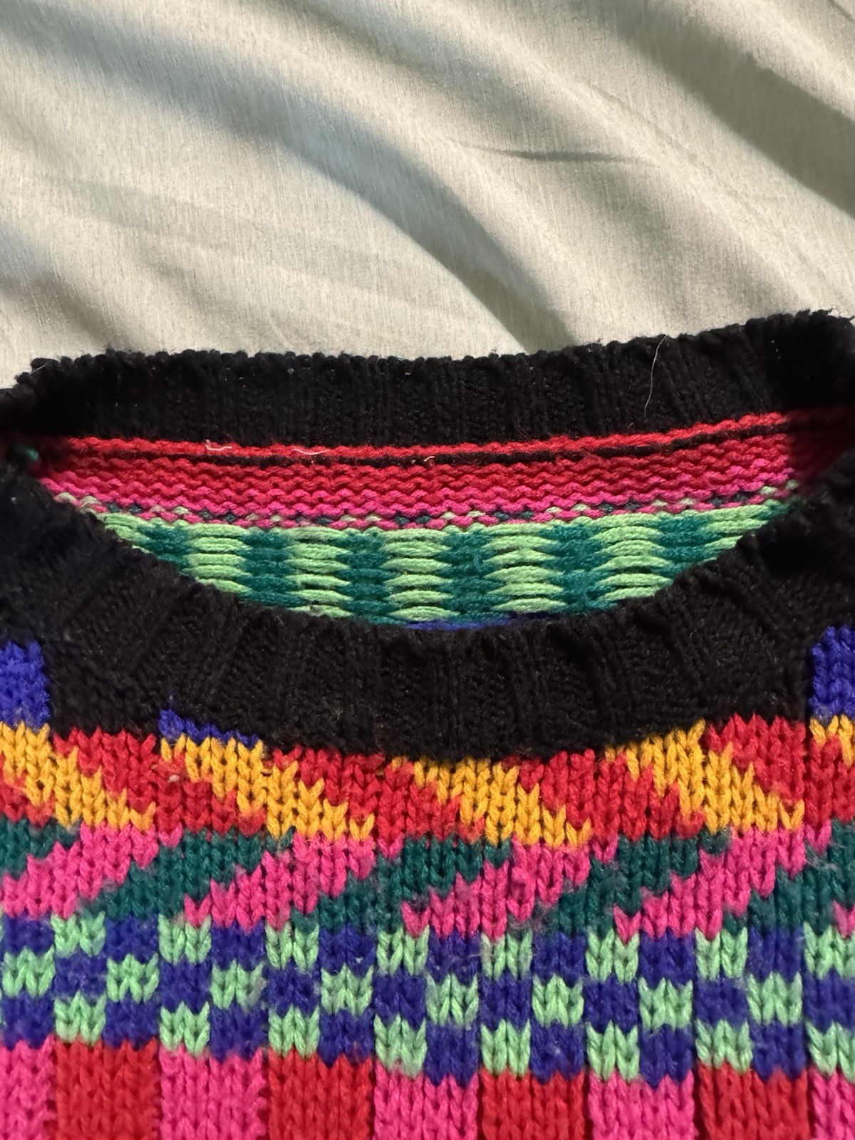 Vintage Geometric Knit Pullover Coogi-Like Sweater Vibrant Colorful