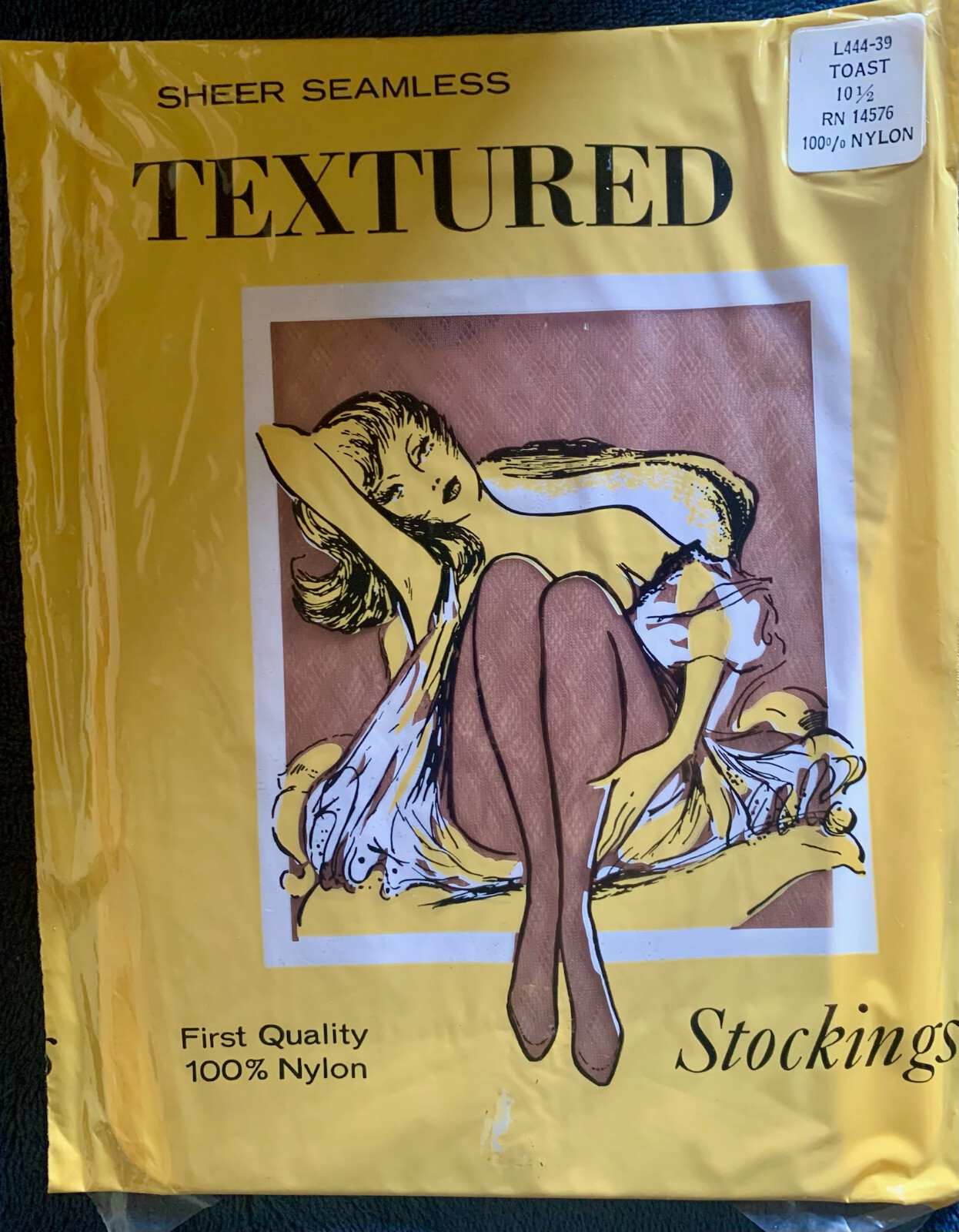TEXTURED SHEER STOCKINGS PinUp Vintage Nylon Sheer Pin-Up SEAMLESS Sz 10.5 long