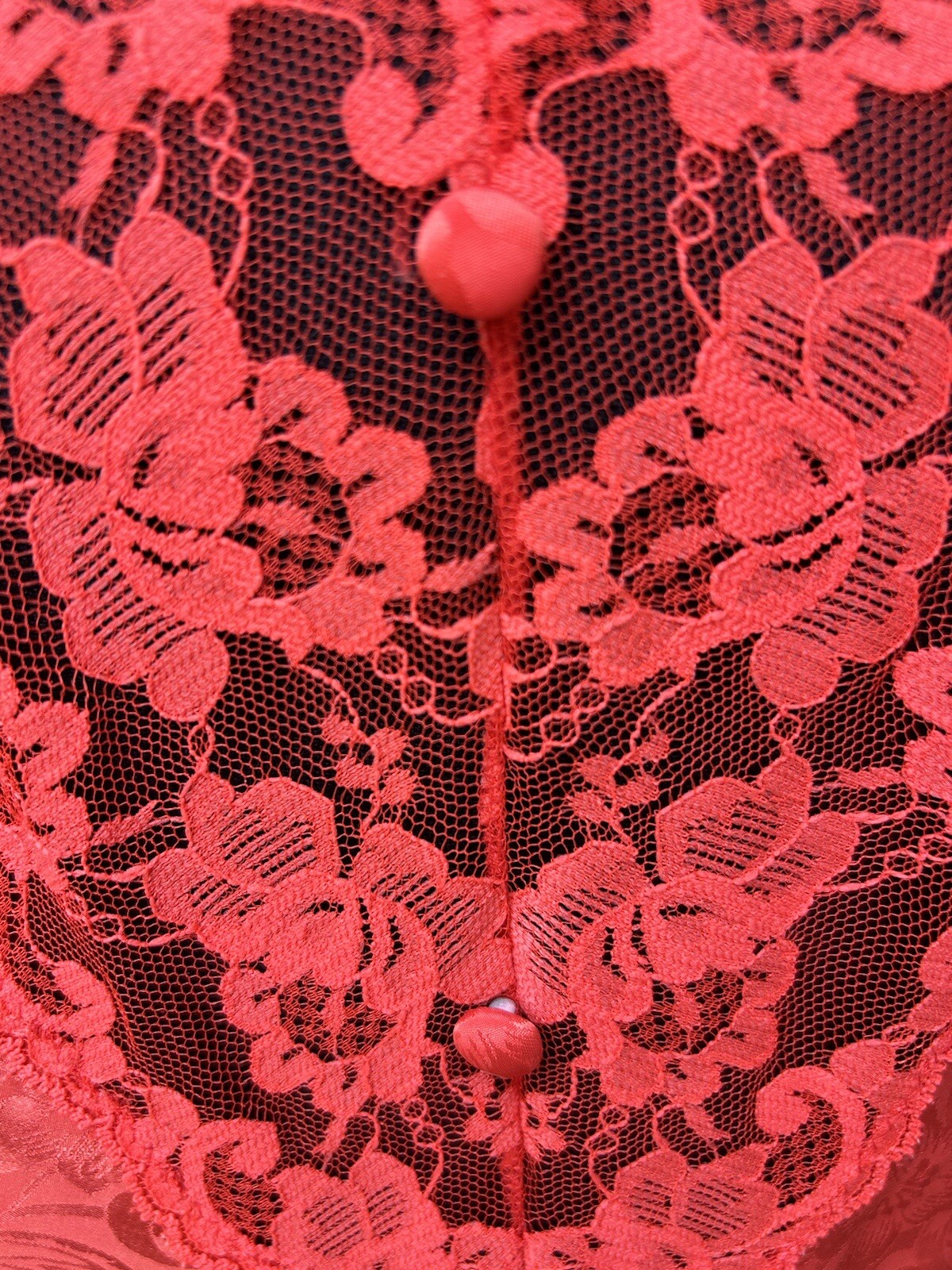 Vintage Val Mode Nightgown Medium Red Liquid Satin Lace Excellent Condition