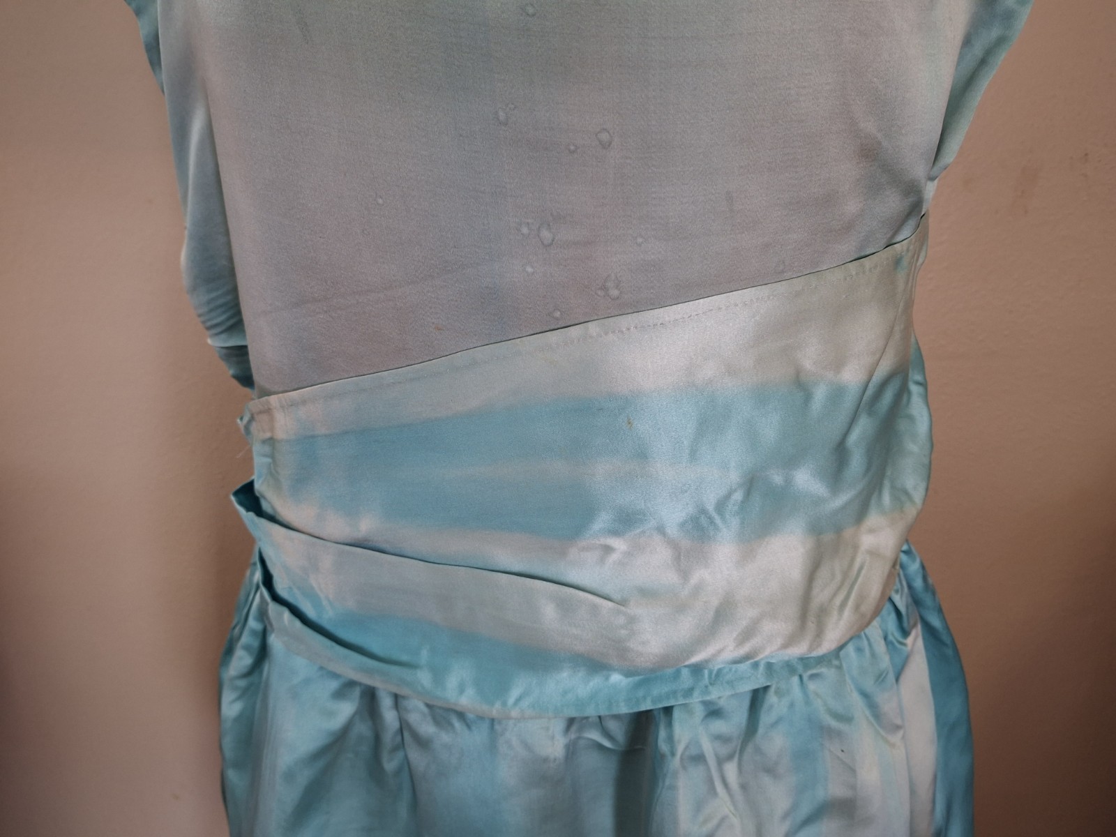 Vintage 1920s Turquoise Blue Flapper Swansdown Trimmed Dress With Waist Sash