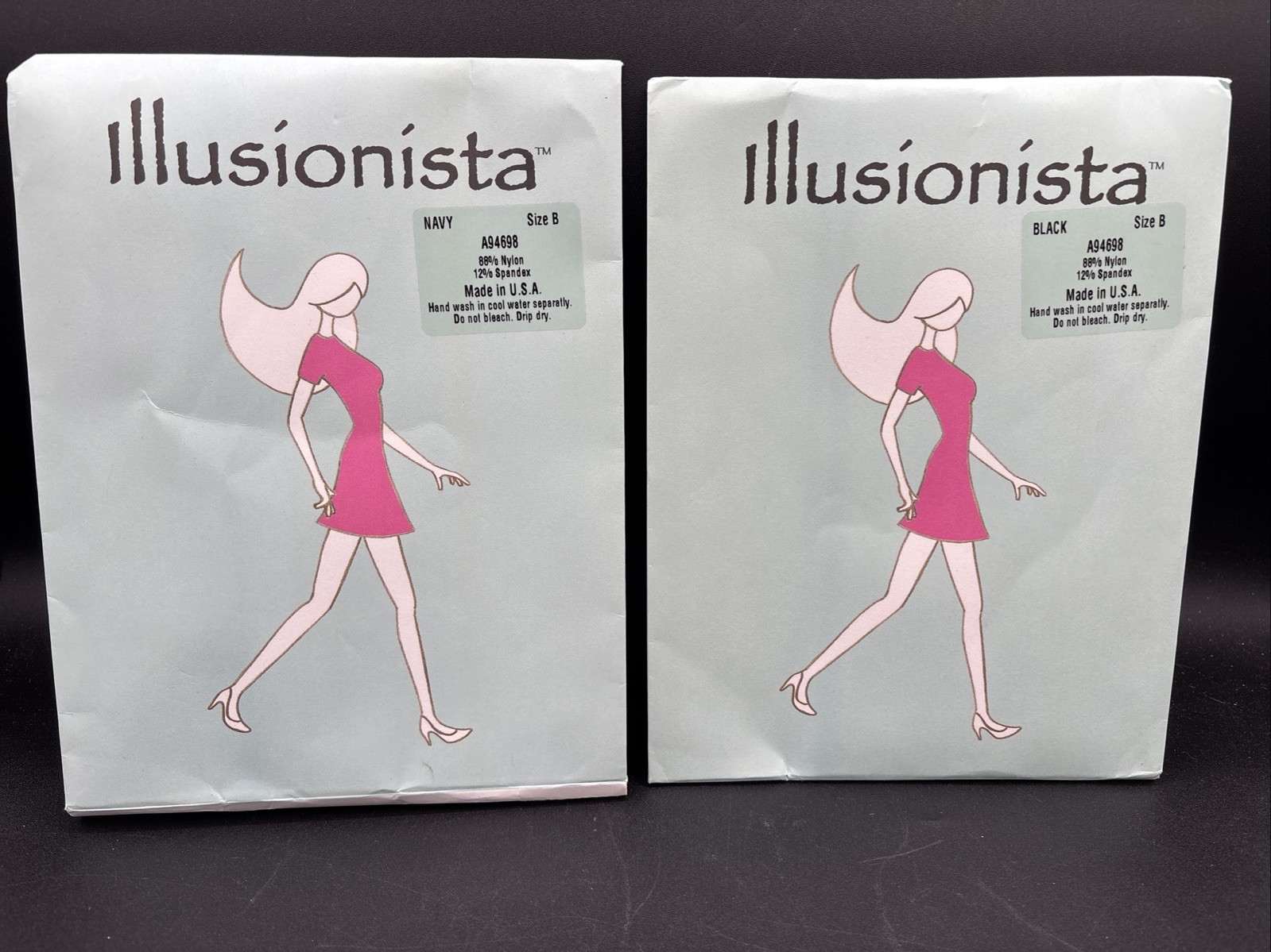 Women’s Breezies Illusionista TIGHTS Size B Black Navy Stockings