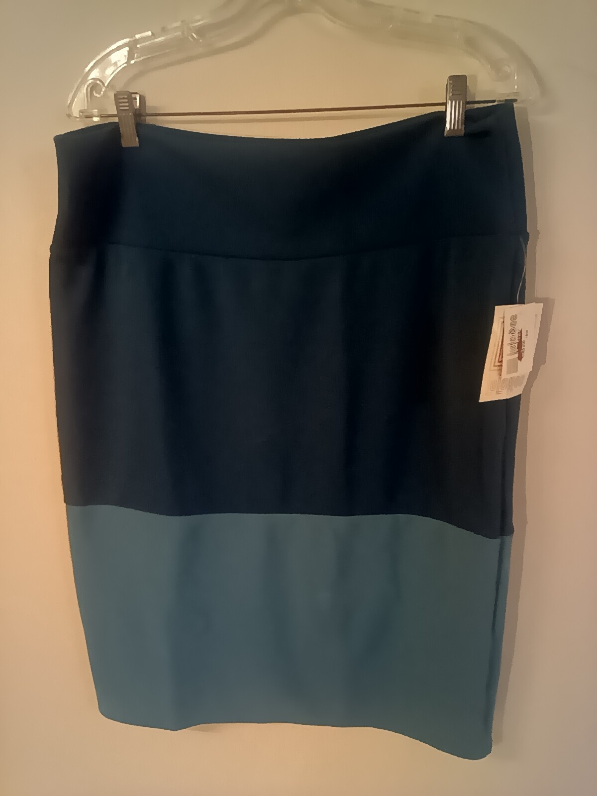 Vtg Lu La Roe teal colorblock skirt 2 XL polyester spandex pull on made in USA