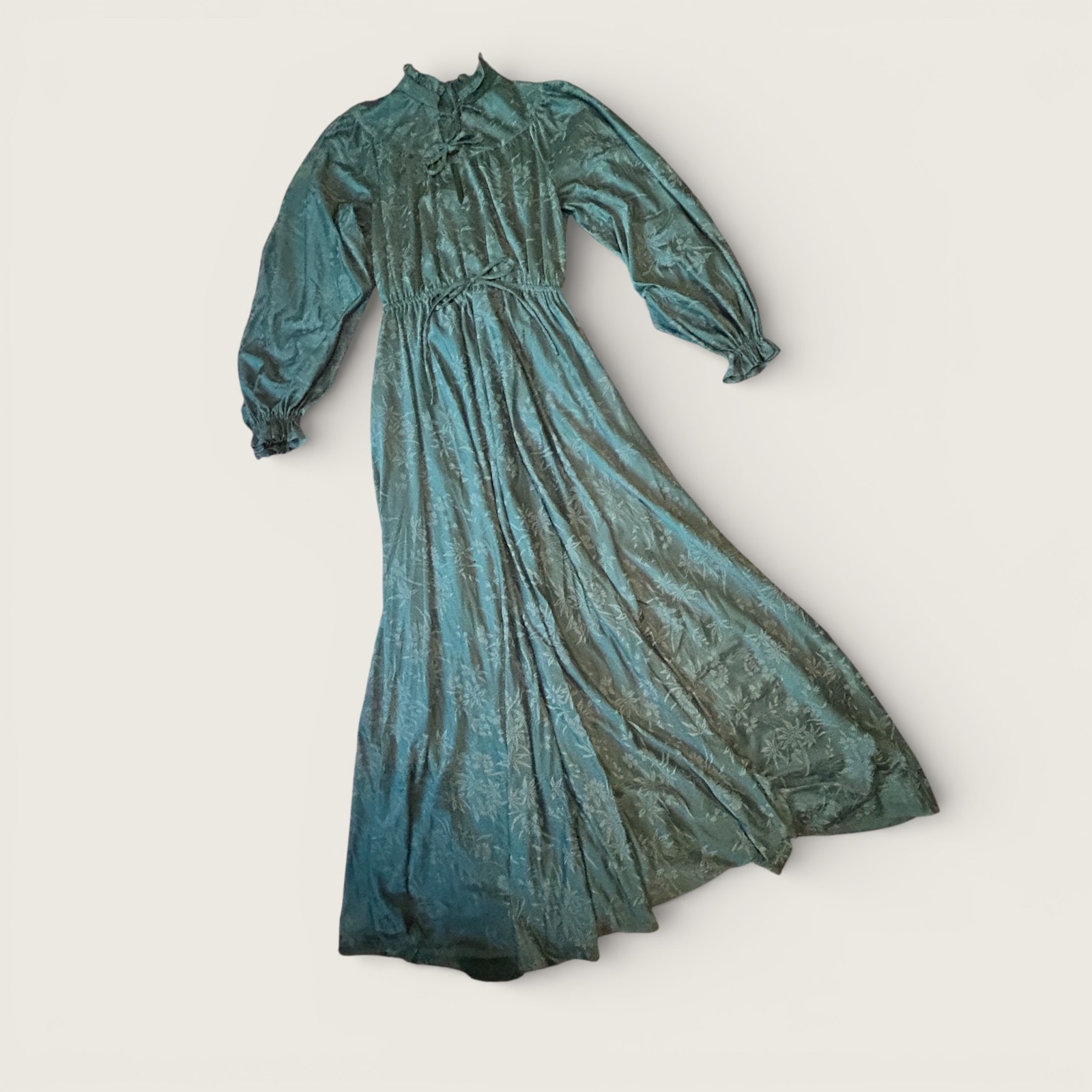 Vintage 1970s Green Floral Maxi Dress ILGWU Union-Made