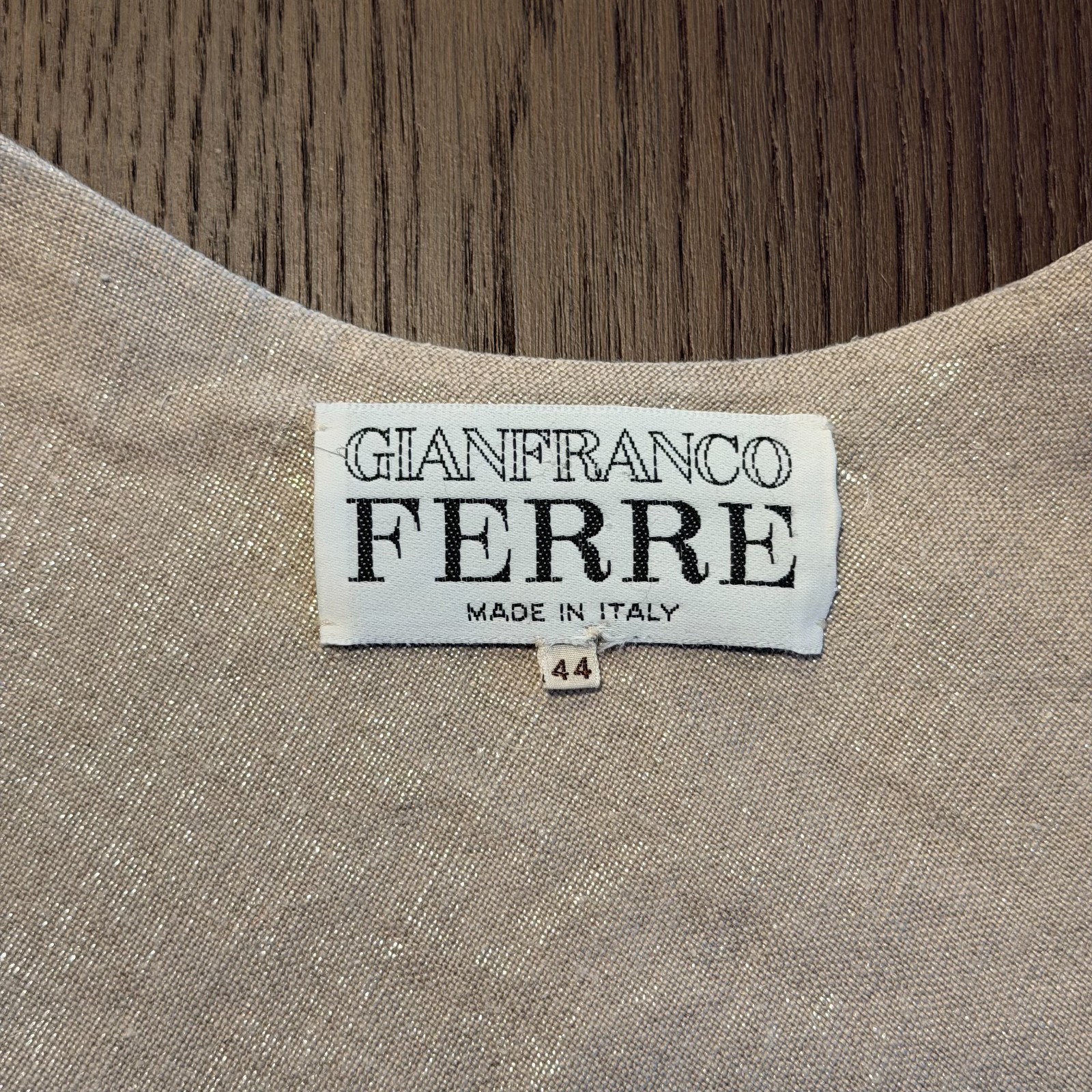 GIANFRANCO FERRE beige asymmetrical flared sleeveless linen dress size 44
