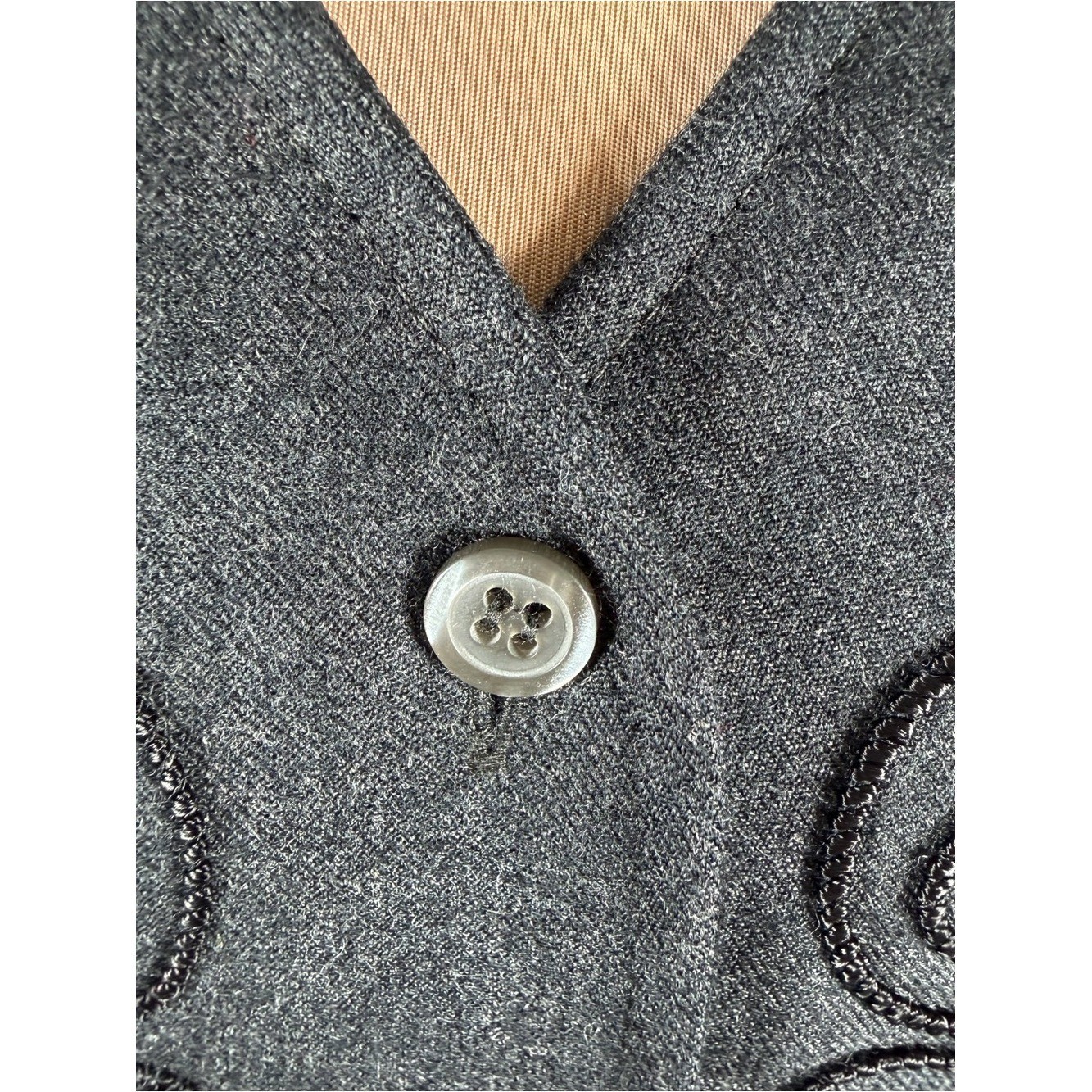 Vintage Talbots Petites 100% Wool Embroidered Gray Midi Dress Size 10P