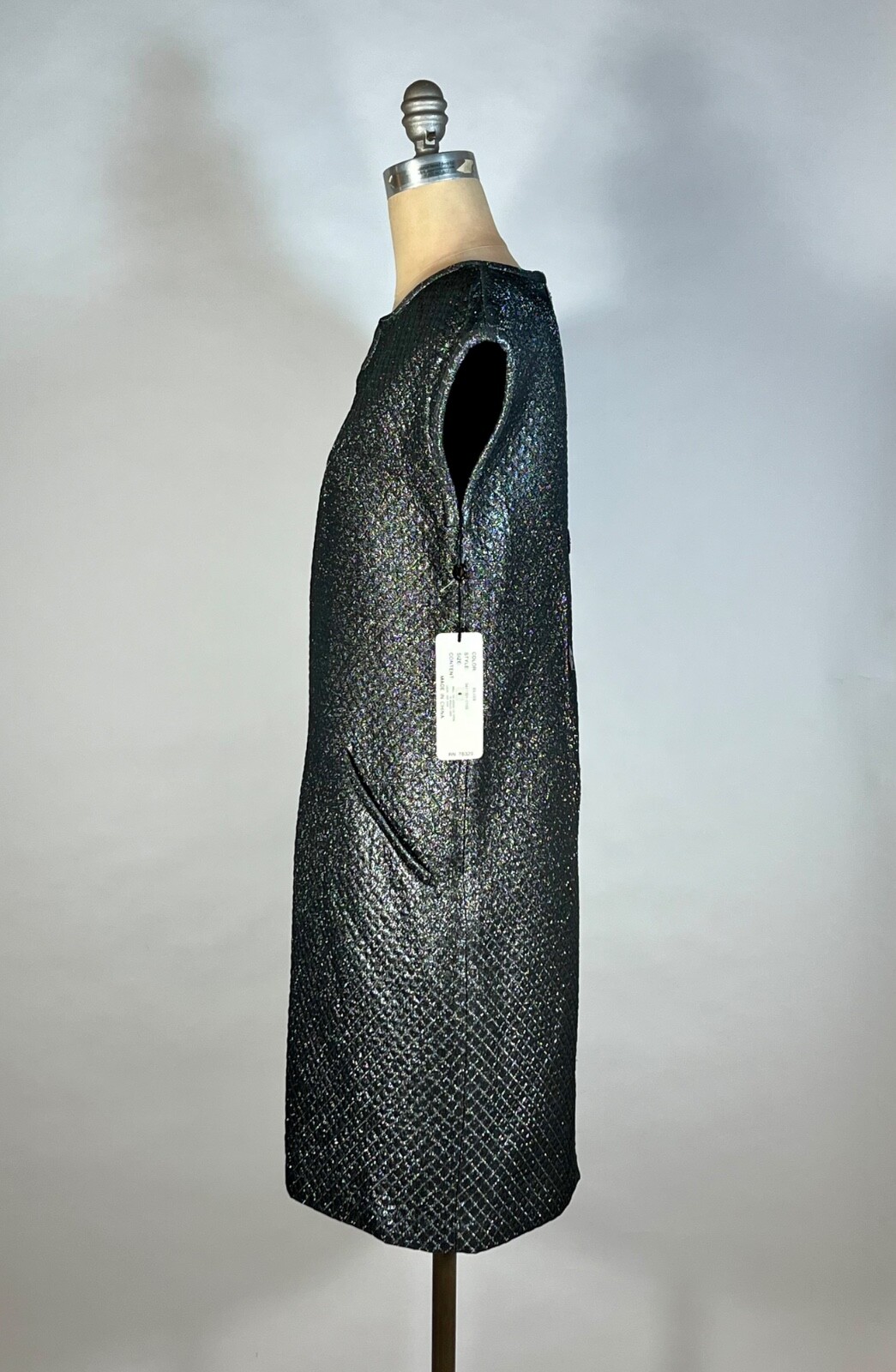 Vintage 1990&rsquo;s silver metallic LUREX quilted futuristic sack dress deadstock NWT