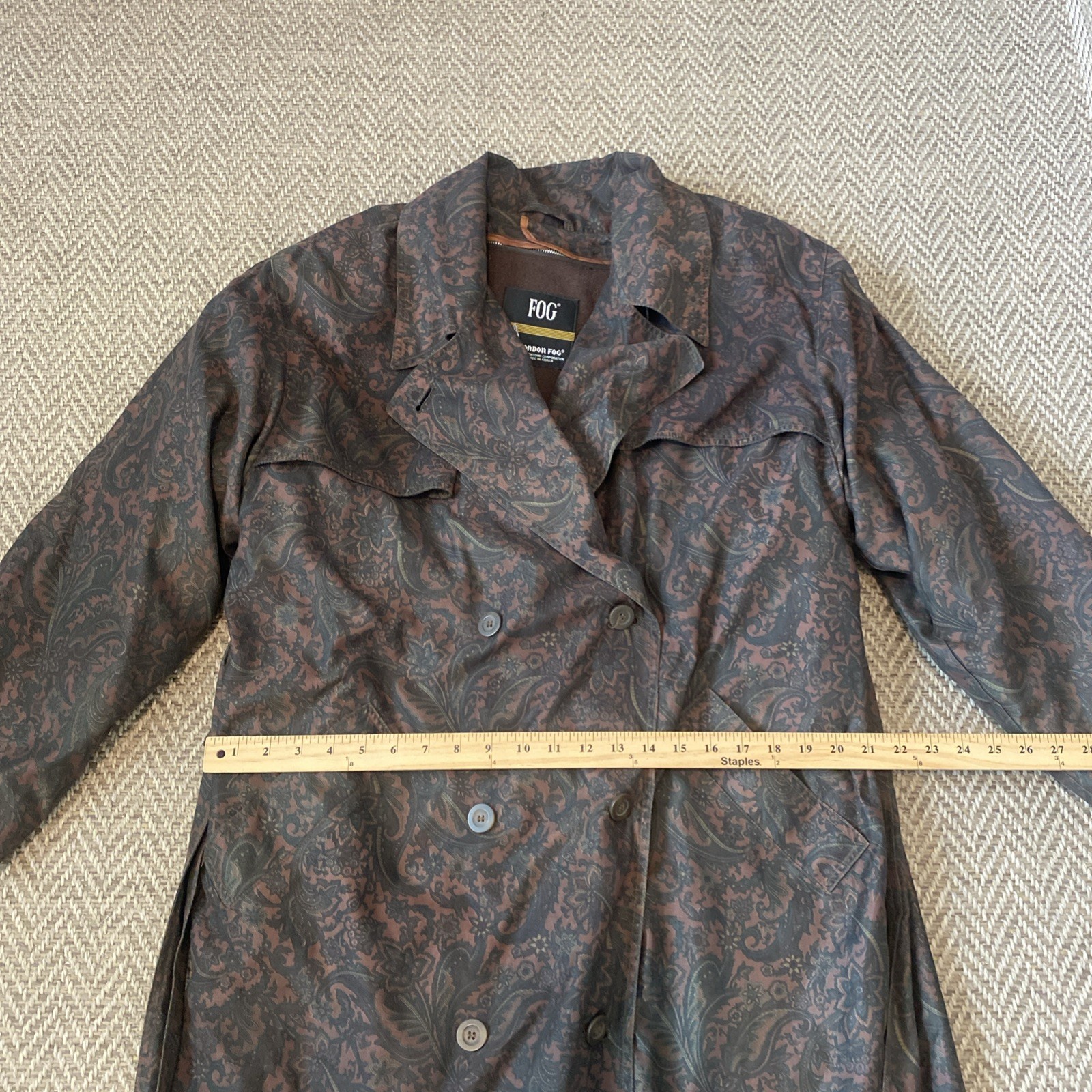 Vintage Vtg Women’s London Fog Trench Coat Duster Paisley Liner Sz 10 Goth