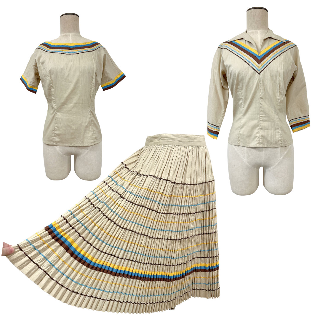 Vintage 1950s Jojanto NM Southwestern 3pc Patio Fiesta Rickrack Skirt Set