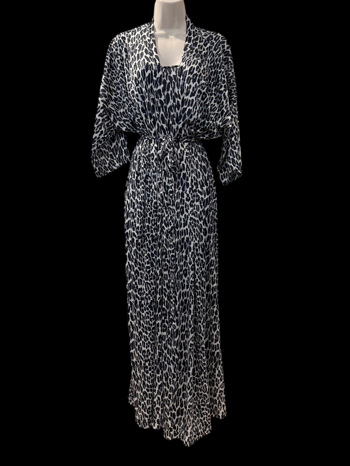 Vintage Large VANITY FAIR Leopard Wrap Peignoir Robe Lingerie Negligee Gown Set