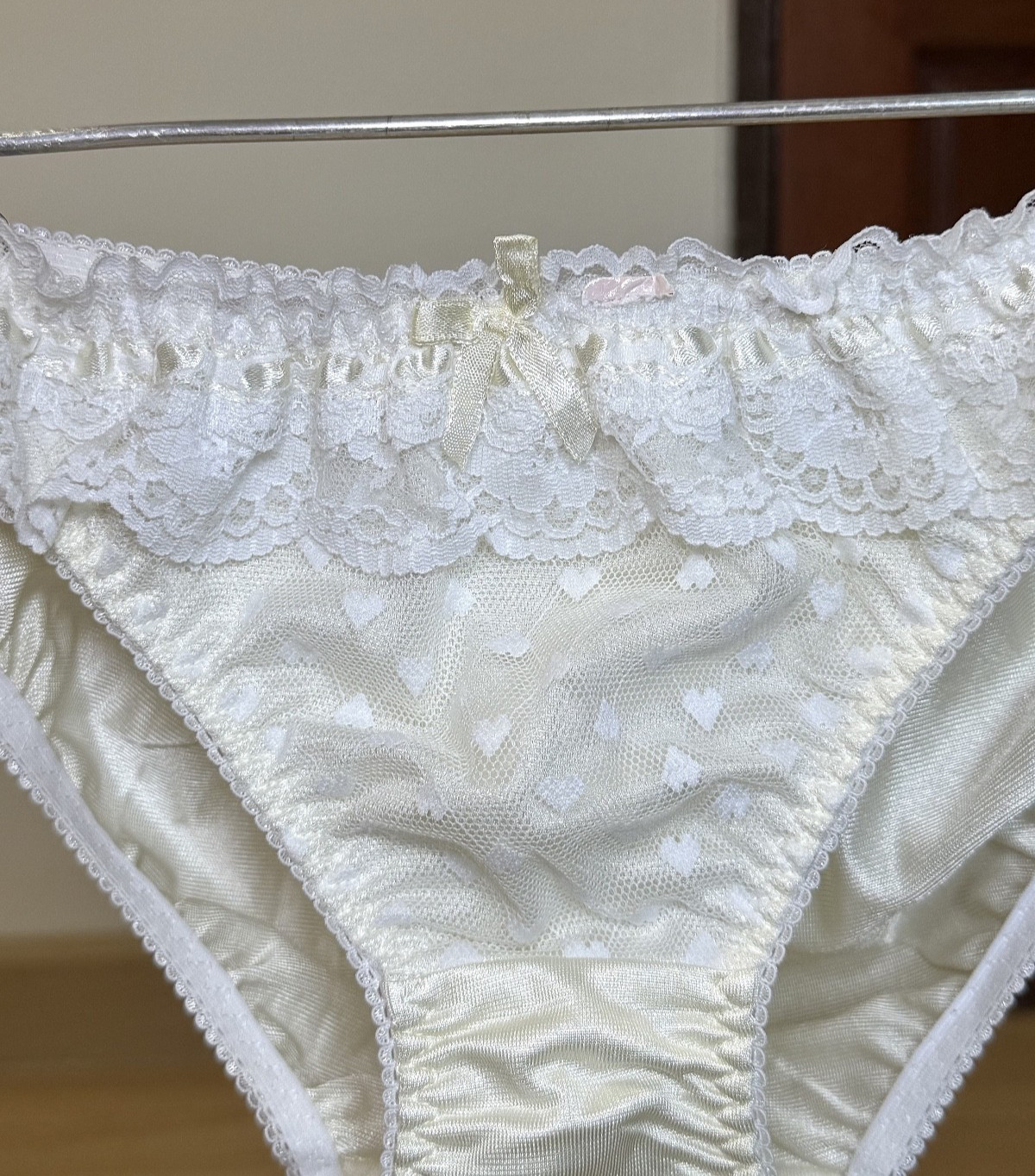 Vintage Pale Yellow Polyester Panty Nylon Lace Sissy Bikini Hi Cut Brief Sz.5