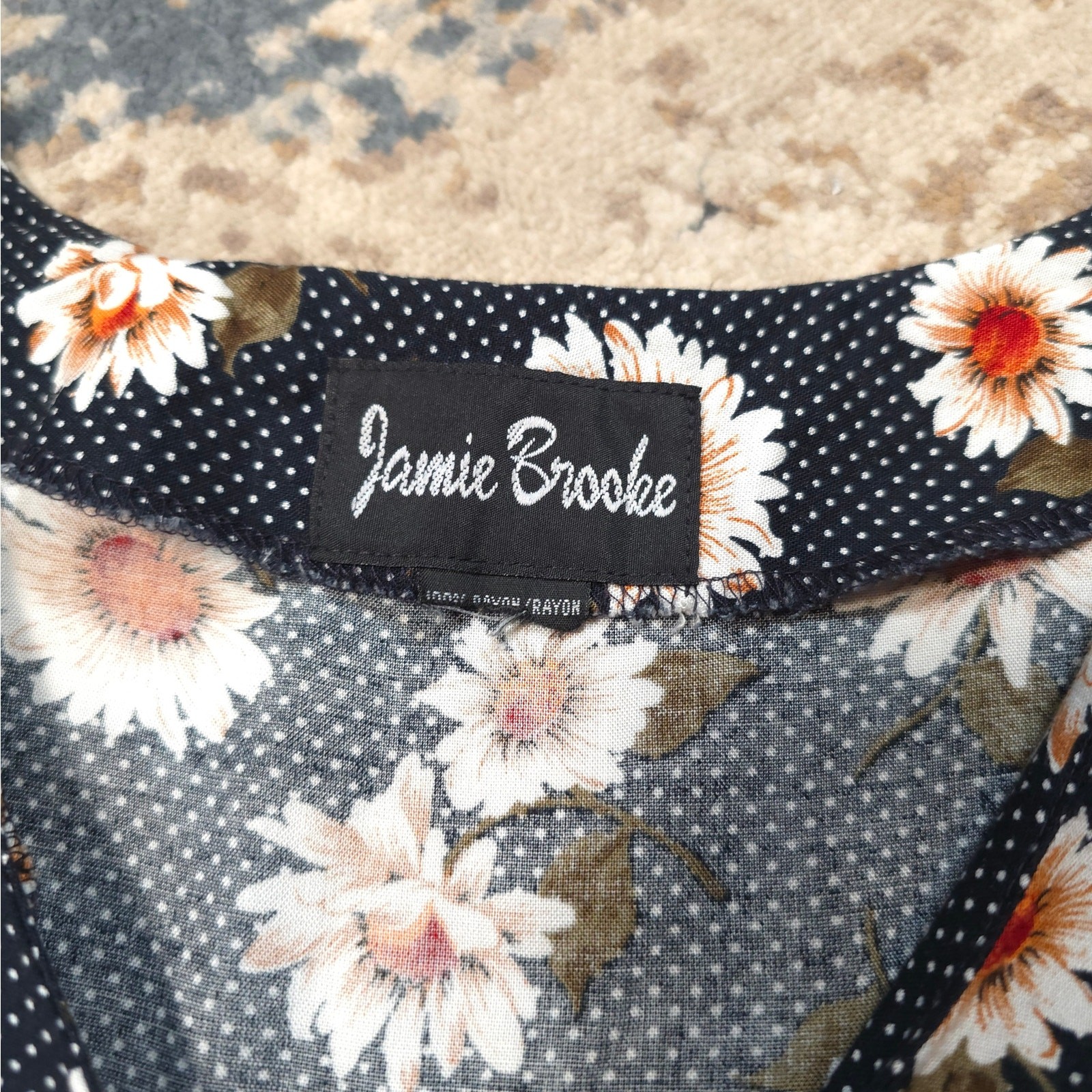 Vintage Jamie Brooke Daisy Floral Button Up Shirt Dress Double Belted Hippie