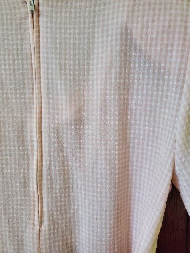 Halmode Petites Pink White Gingham Vintage Dress Crocheted Pearl Vest Overlay 6P