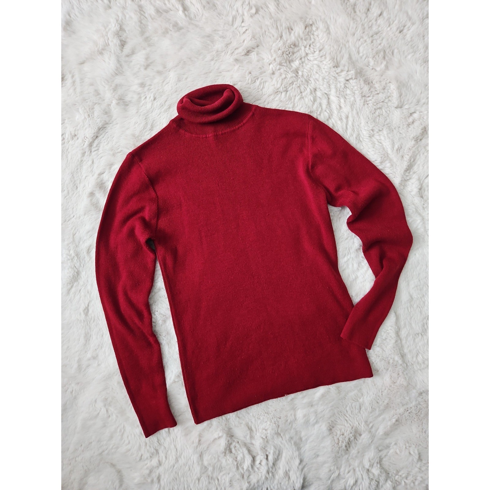 Vintage 70s 80s Alexander&rsquo;s Red Acrylic Rib Knit Turtleneck Sweater Large