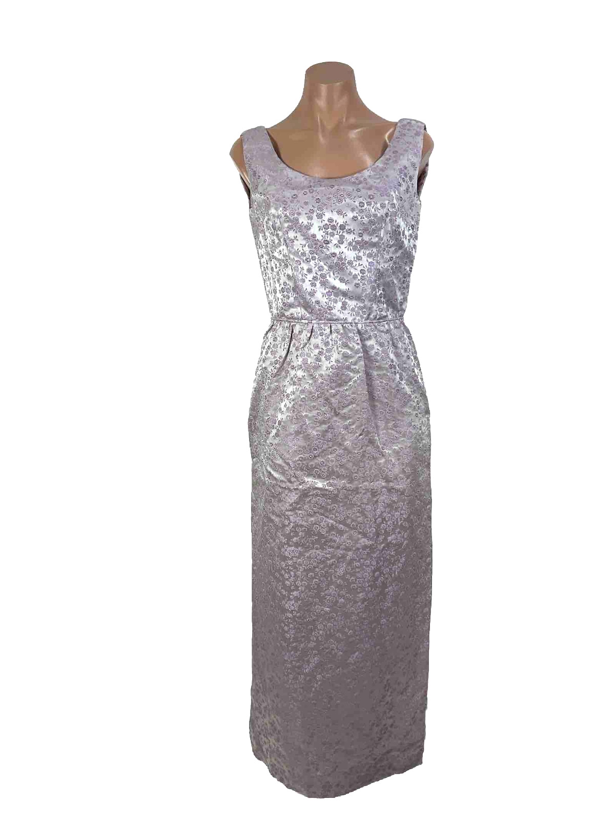 Vintage 40s Purple Jacquard Floral Metallic Formal Cocktail Dress Slit S/M