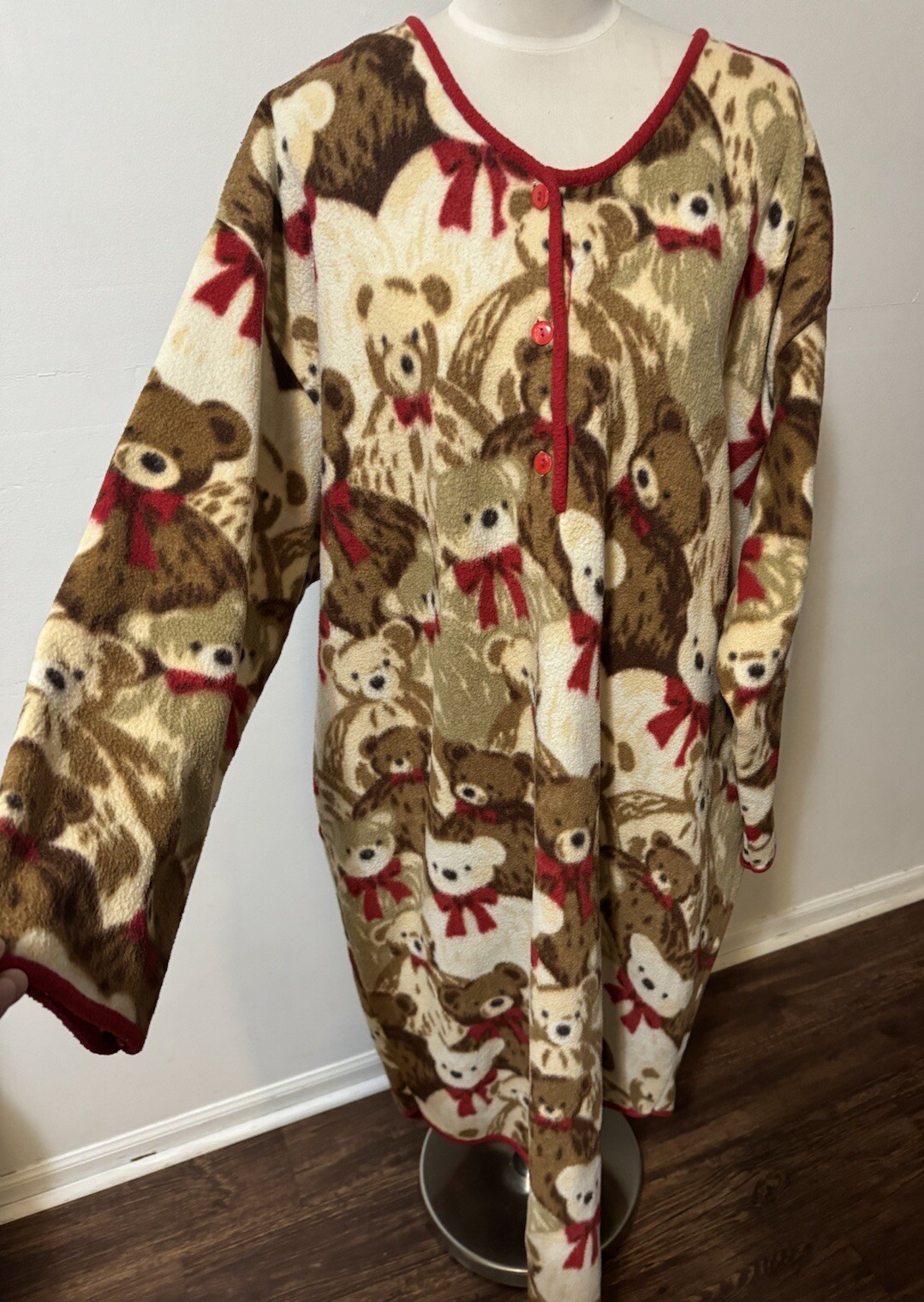 Vintage Stan Herman Teddy Bear Nightgown 3XL Art To Wear Fleece