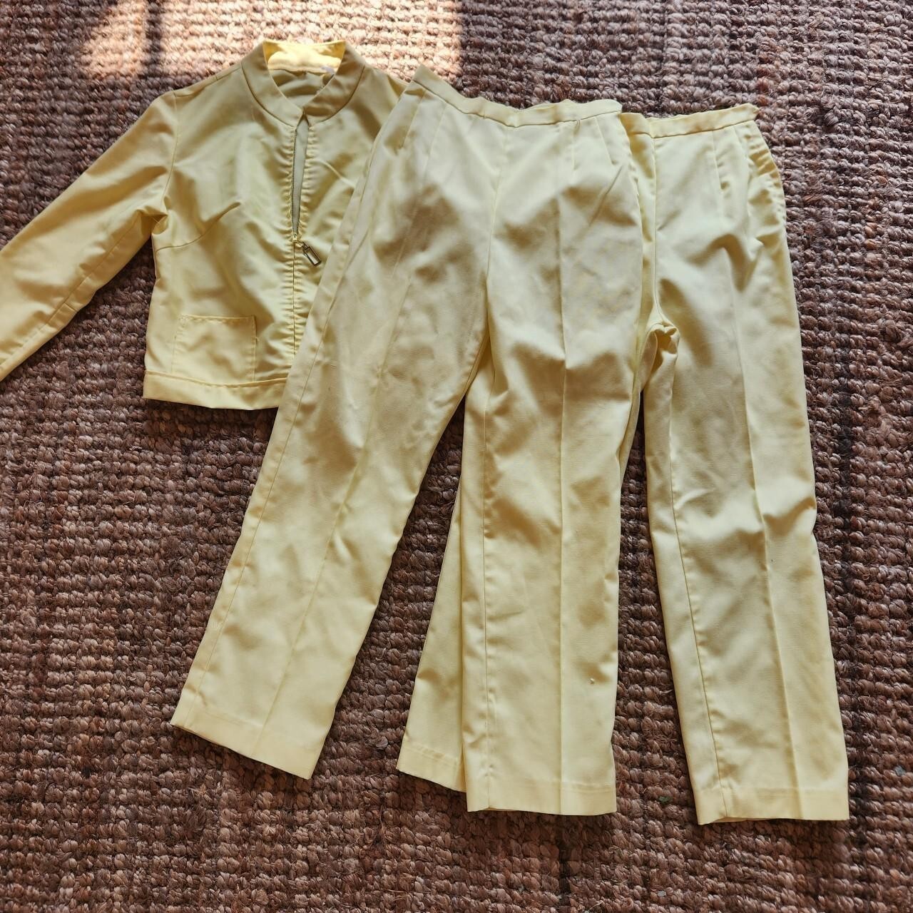Vtg 70s matching set pants jacket Yellow white striped Alfred Werber size 14