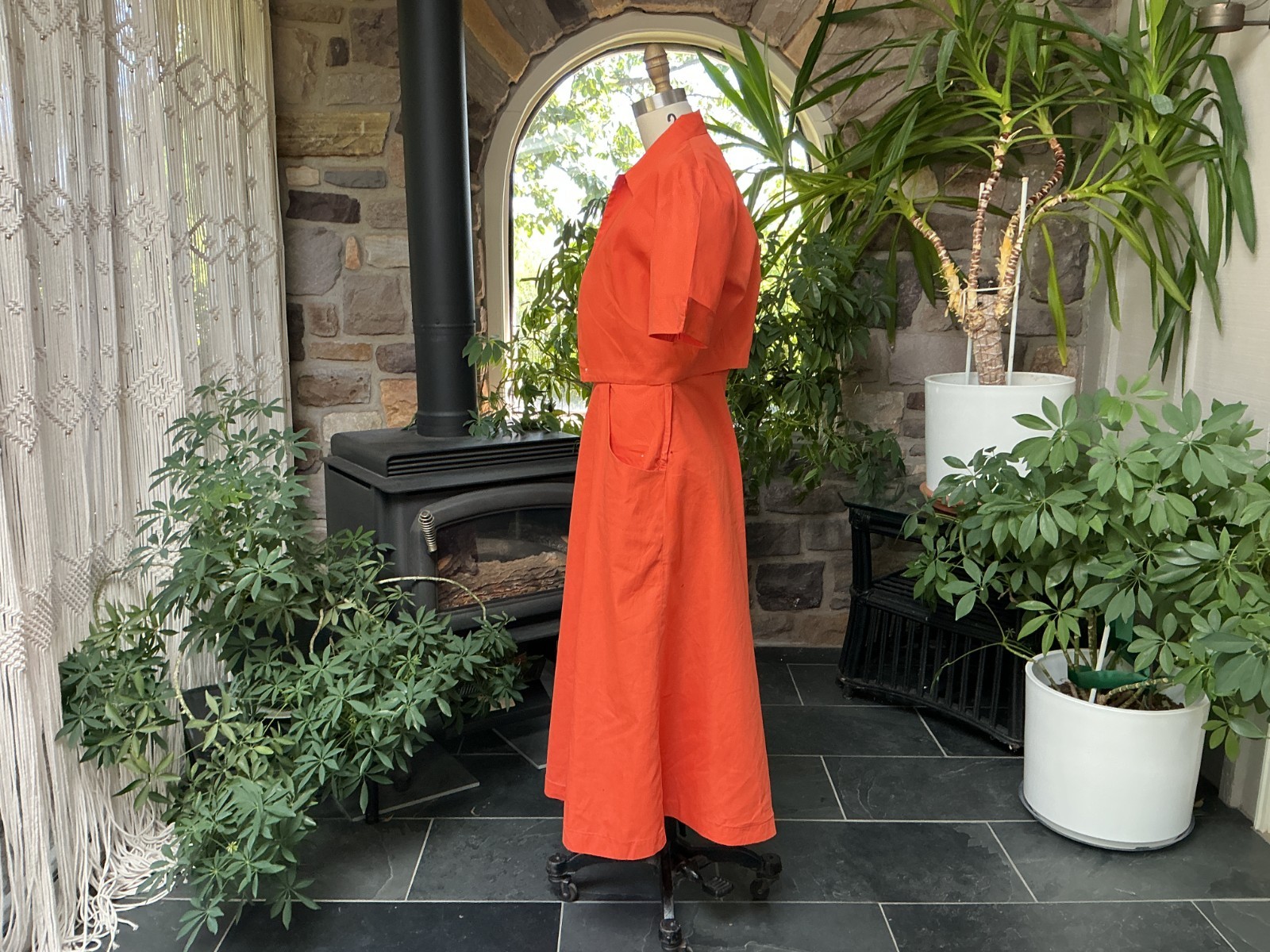 Vintage 1950s Orange Cotton Strapless Dress Matching Waist Jacket Wounded Bird