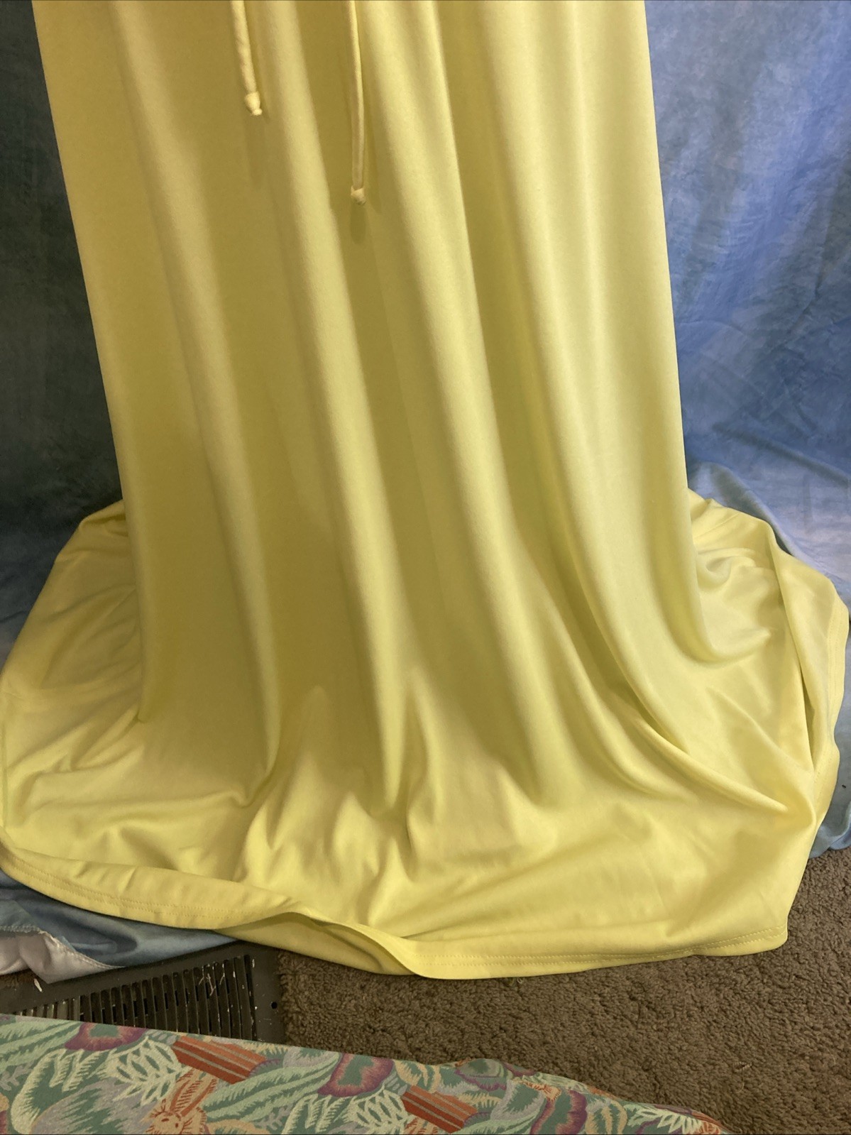 Vtg 70s Grecian Disco Maxi Dress Neon Yellow Chartreuse Chiffon Overlay Gown XS
