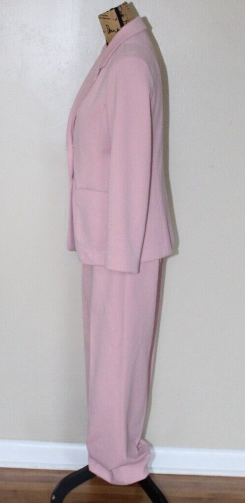 Vtg 60s 70s Dusty Pink Polyester 2 Pc Wide Leg Leisure Pant Suit Blazer Womens M