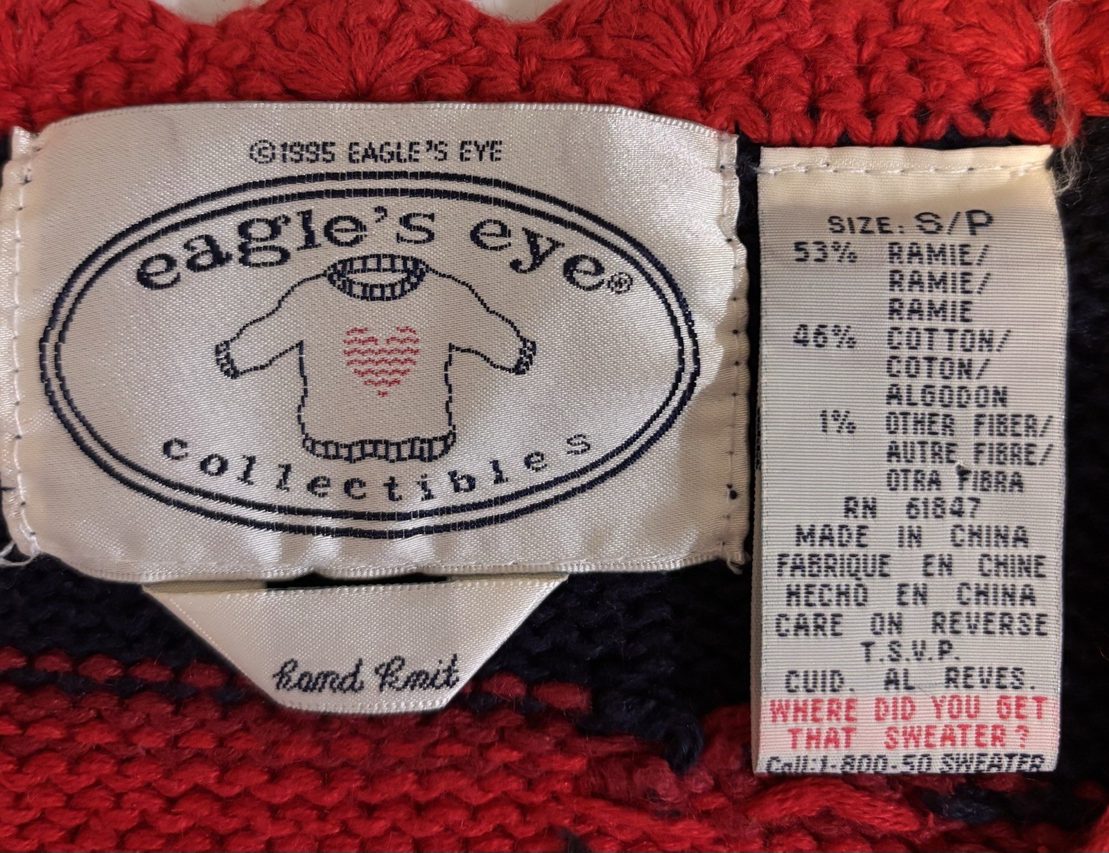 Vintage 1995 Eagle’s Eye Hand Knitted Hospital Nurse Teddy Care Sweater Sz S