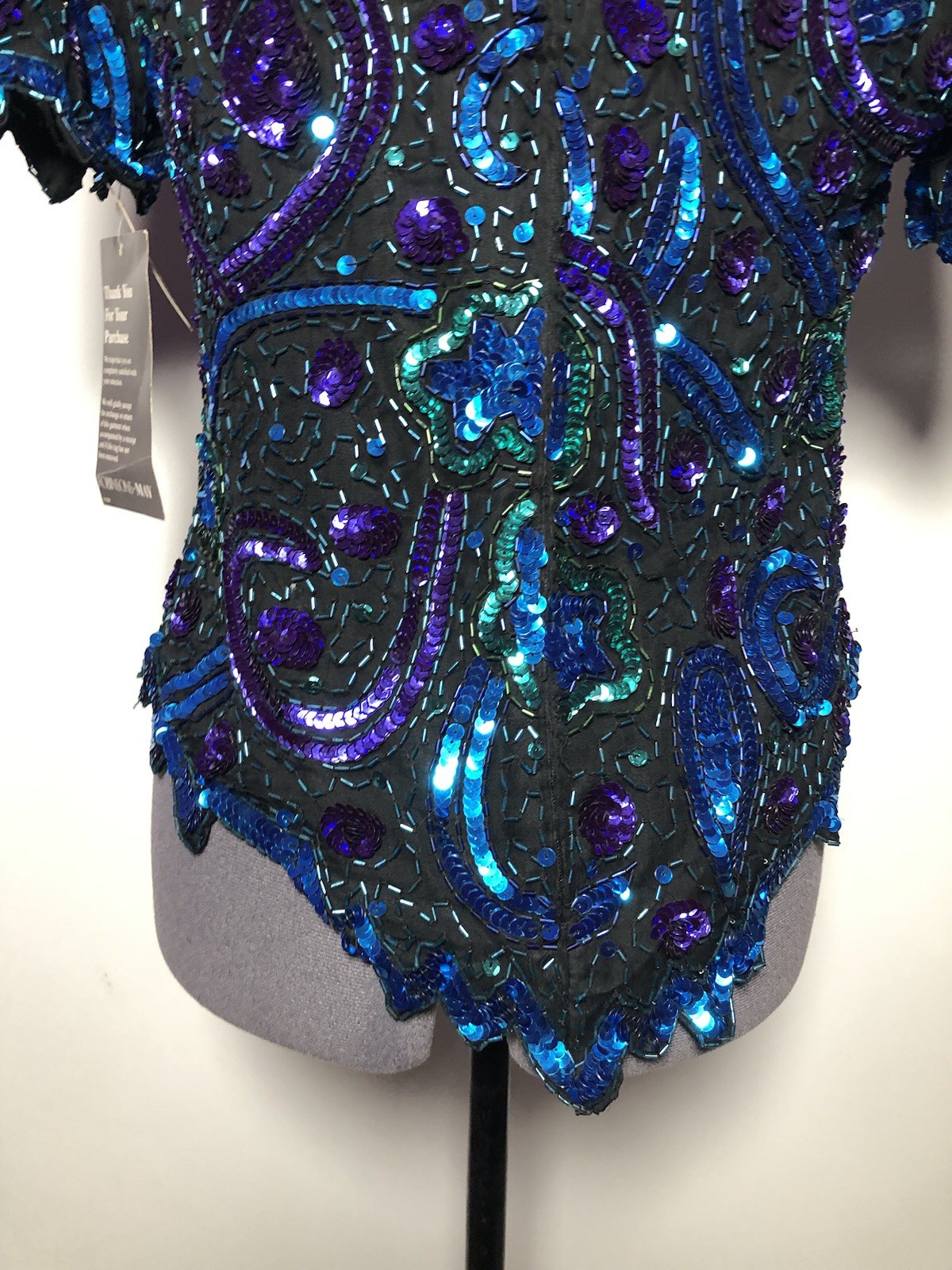 VTG 80s Lawrence Kazar Beaded Sequins Evening Wear Party Blue Top NWT B-37 L