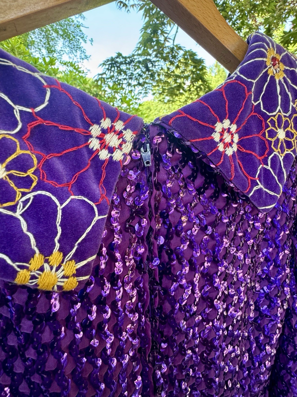 Oscar de la Renta Boutique 1960s Purple Sequin Maxi Dress Bohemian Size 10