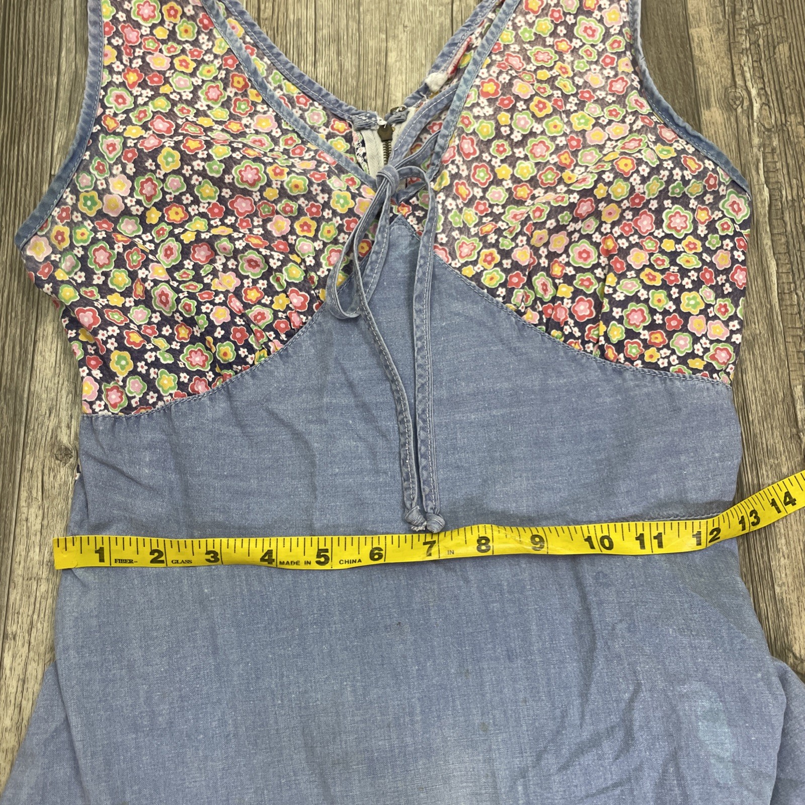 Vtg Prairie Cottagecore Chambray Calico Dress Size XS Cotton
