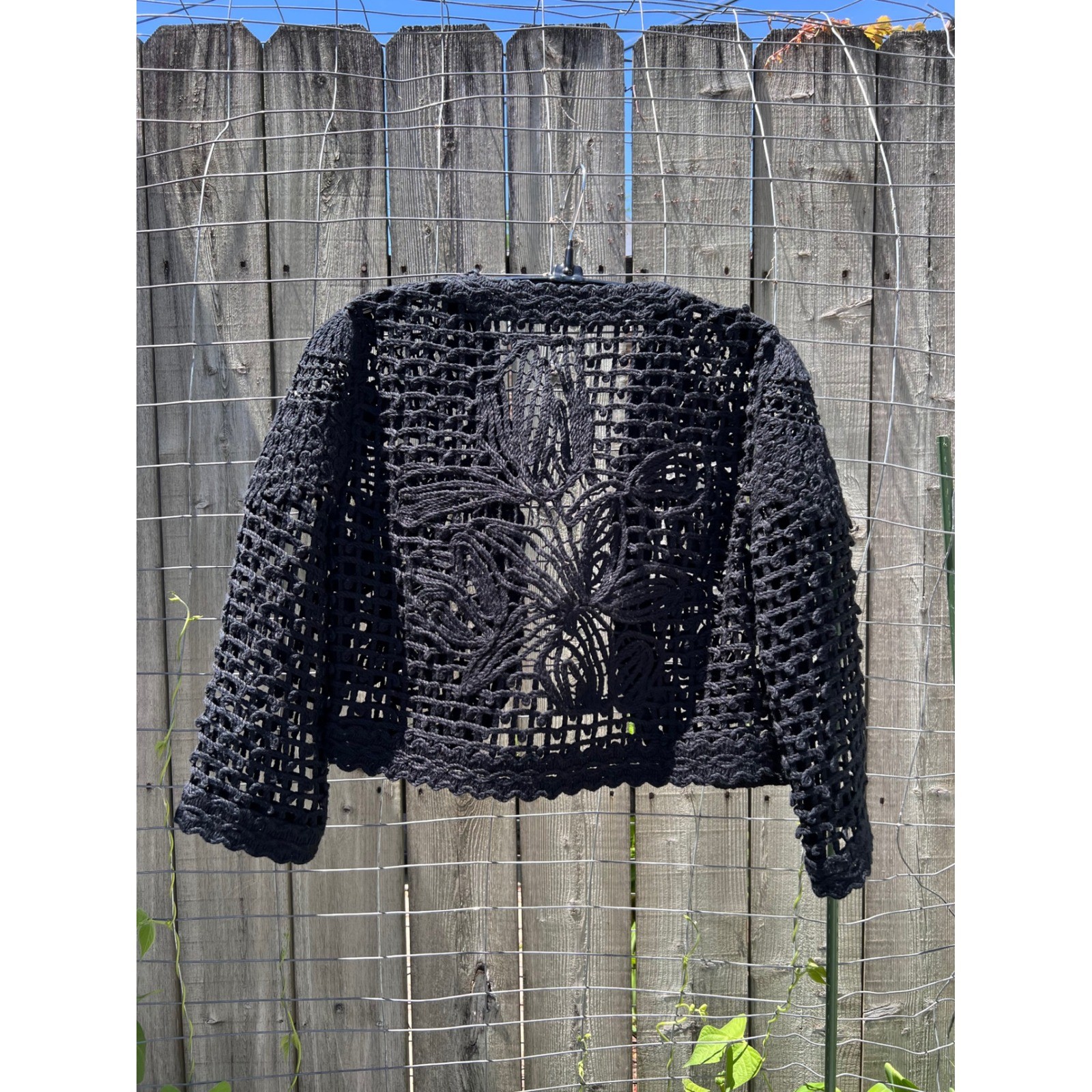 OSCAR DE LA RENTA VTG Black Ribbon Crochet Lace Bolero Cropped Jacket S/M