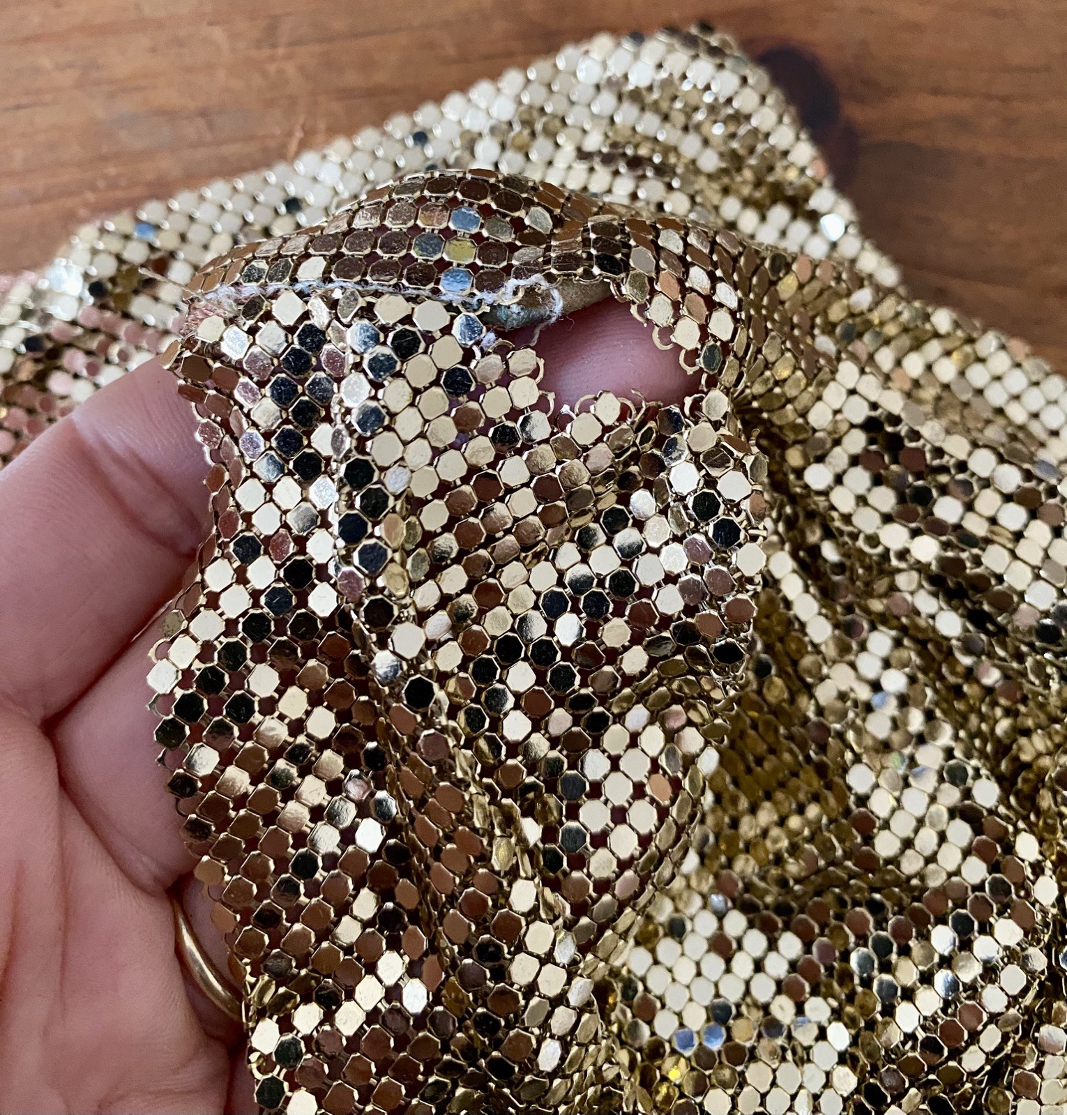 Whiting Davis Vintage Liquid Gold Mesh Chain Mail Draped Front Top 70s Disco S/M