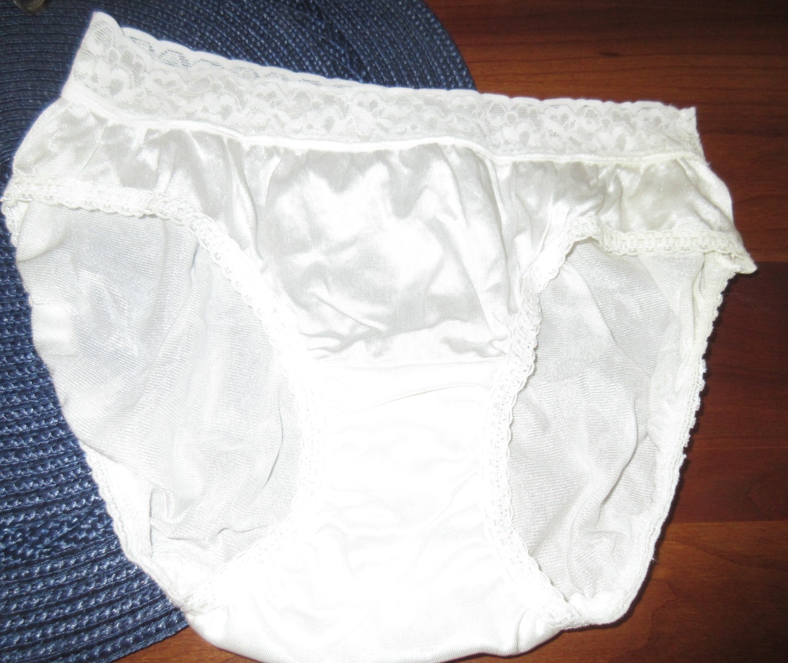 vintage FRUIT of LOOM LACE waist nylon MEGA HI CUT LEG IVORY briefs panties sz 5