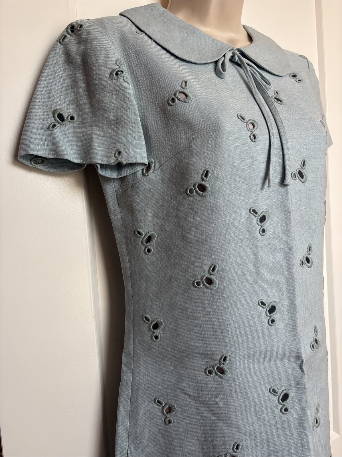 Adele Martin Vintage Lined Baby Blue Eyelet Peter Pan Collar Short Sleeve