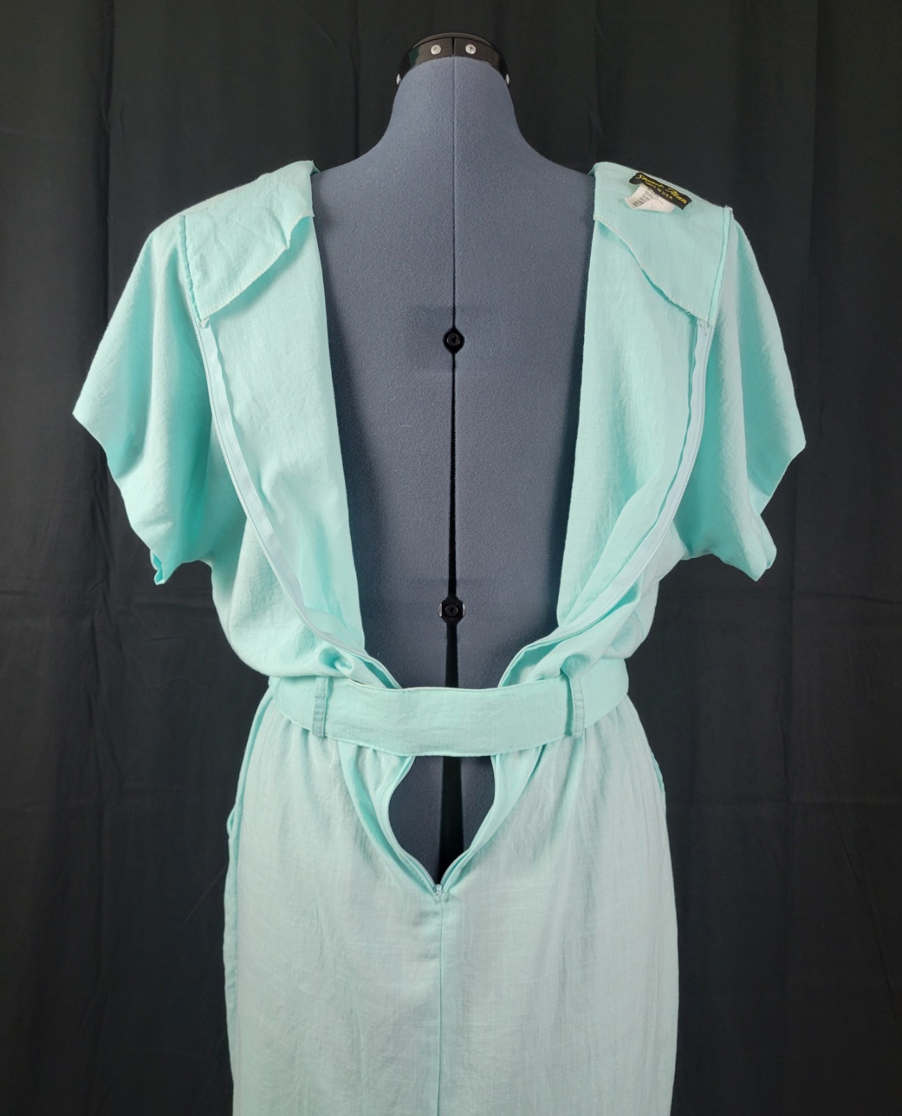 Vintage Stuart Alan Mint Green Blouson Dress w Slim Skirt & Belt Size 18