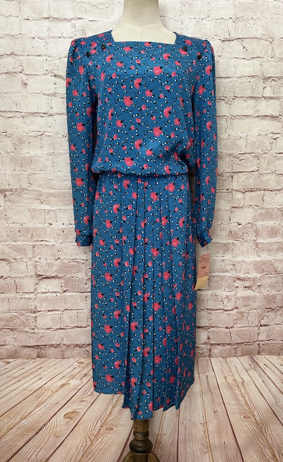 SEARS Dress Maree Vintage Misses 10 Modest Secretary NEW 80&rsquo;s Floral Blue
