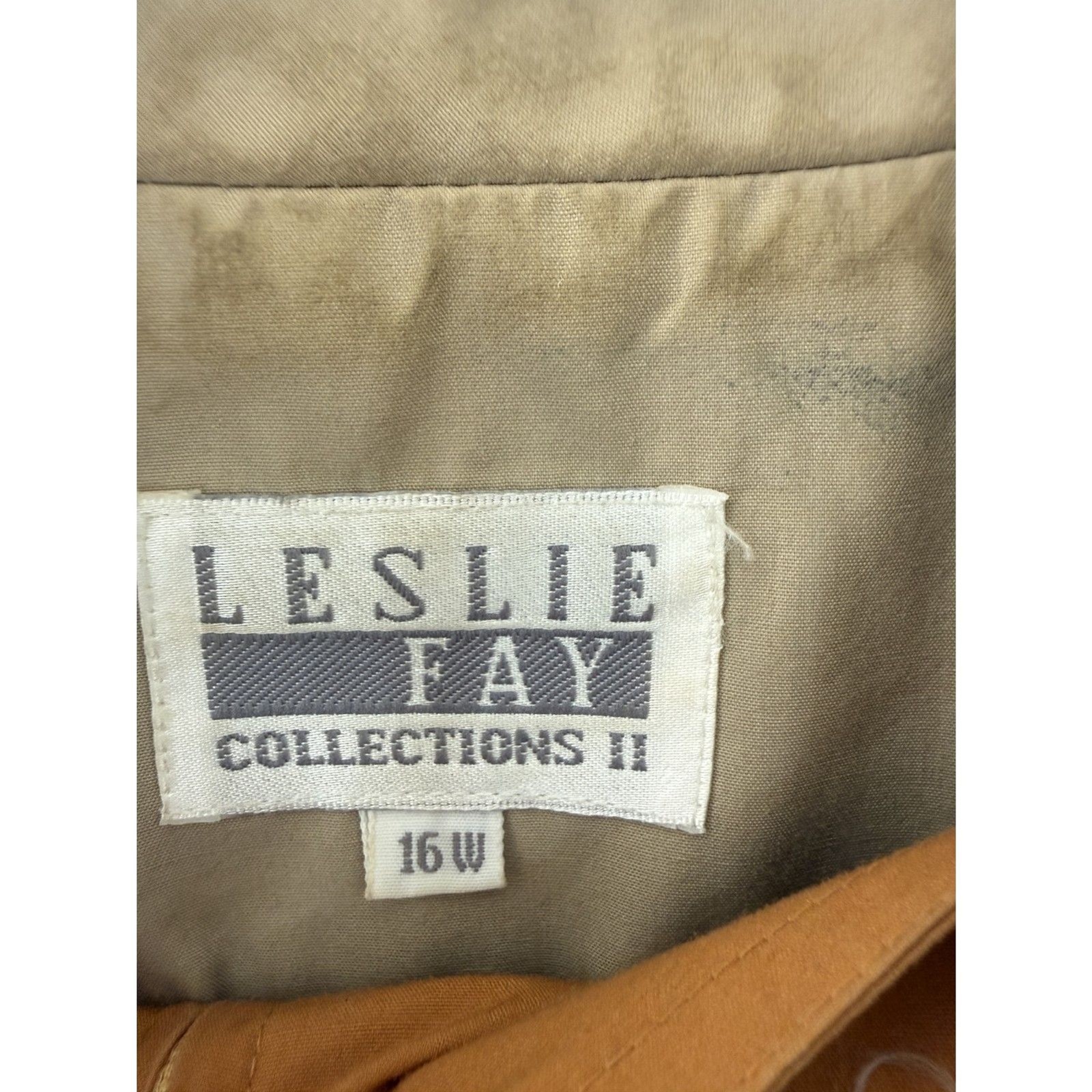 Leslie Fay Tan Blazer & Olive Skirt Suit Set Size 16W
