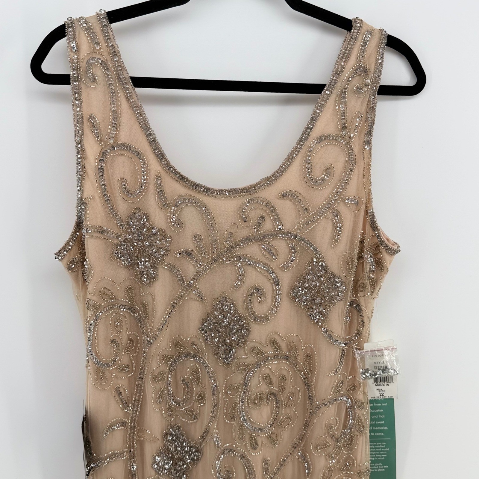 Prelude India Made Hand Beaded Blush Cocktail Dress Gatsby Art Deco NWT Sz 12