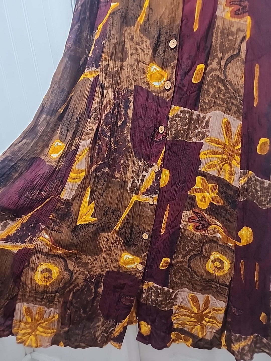 Vtg 90s Y2K Jasmine by KVM Button Front Crinkle Dress Criss Cross Back Sz Med