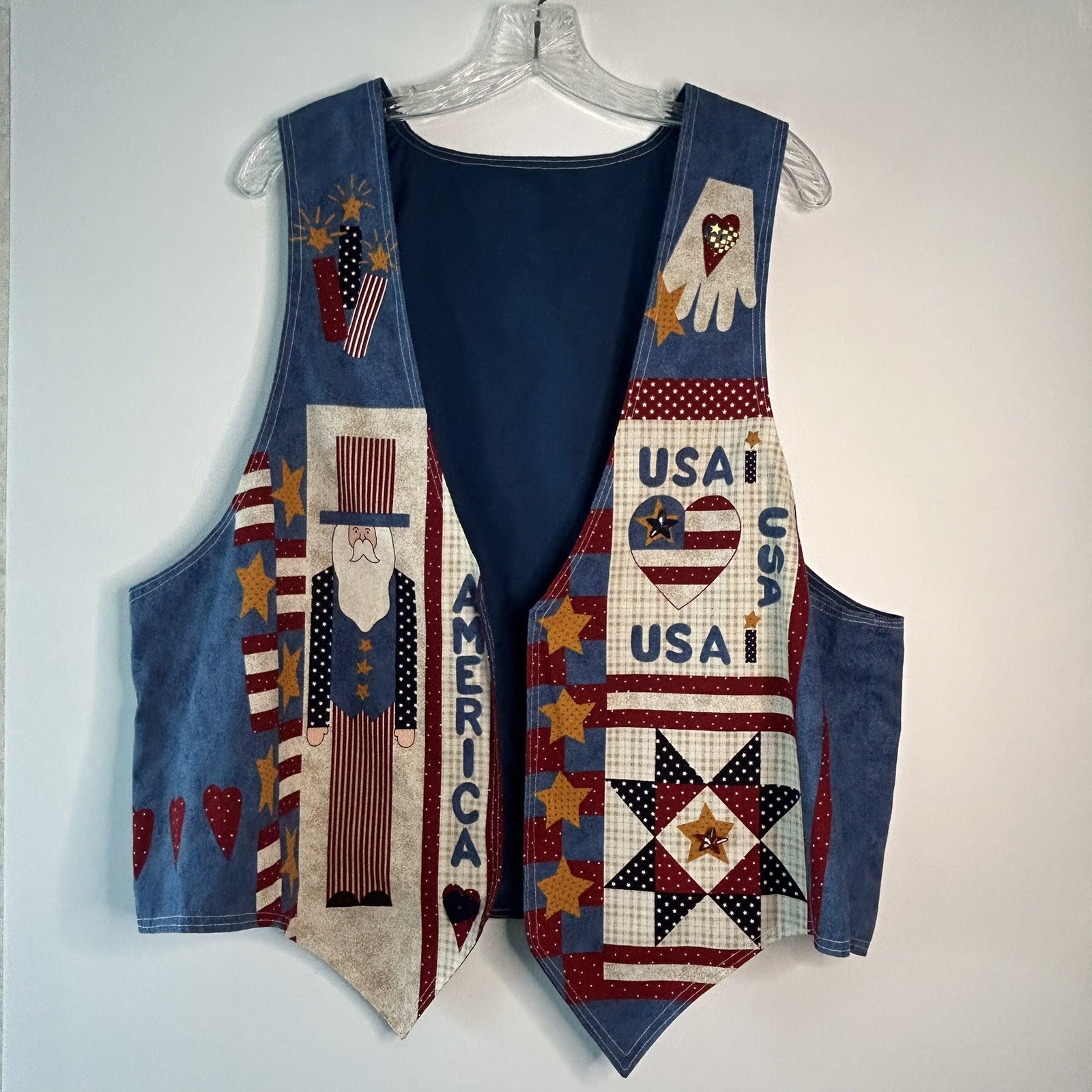 Vintage 90’s Vest USA Patriotic Stars Stripes America Handmade Red White Blue