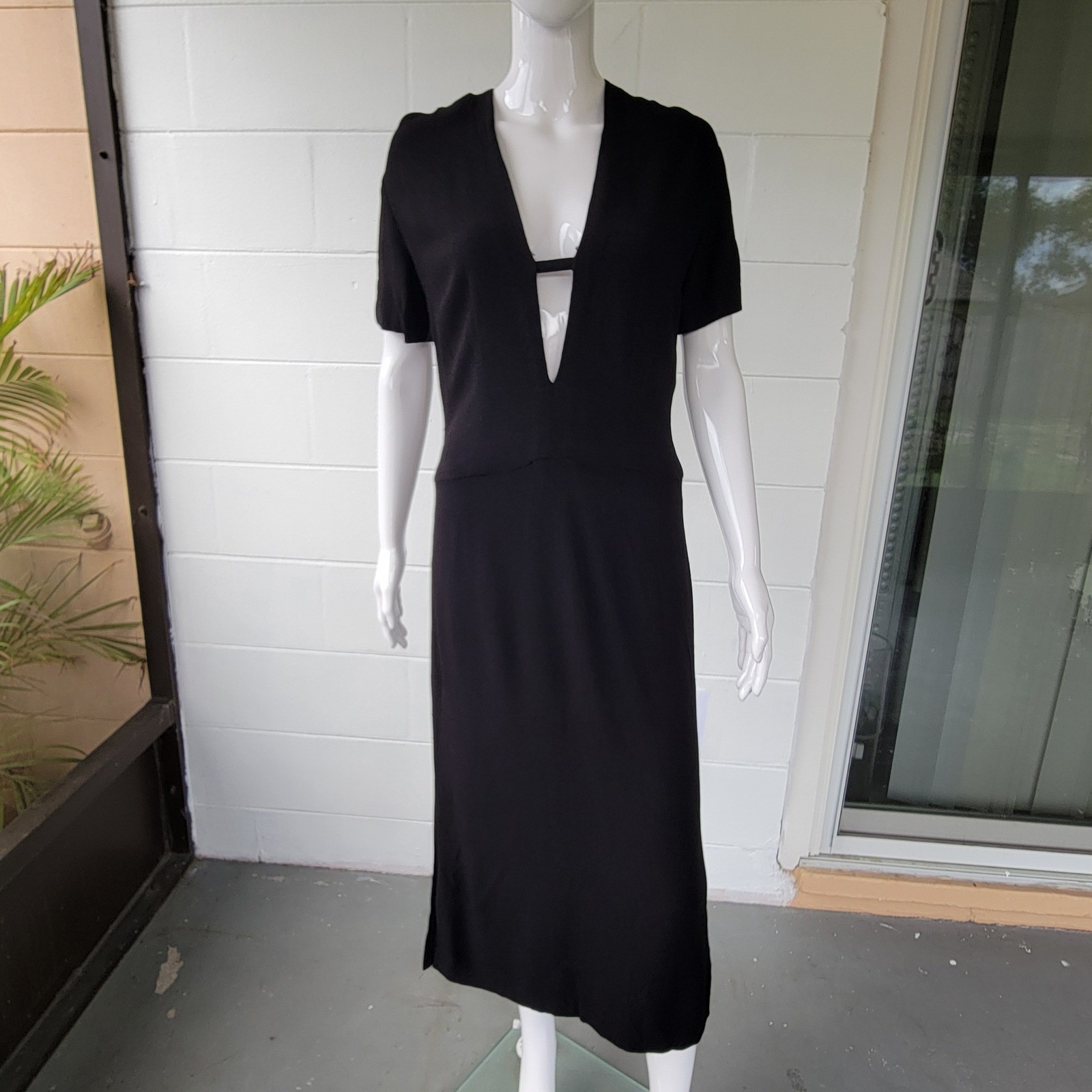 Vintage 70s Unbranded Maxi Dress Black Women&rsquo;s M Minimalist Stretch Goth Retro